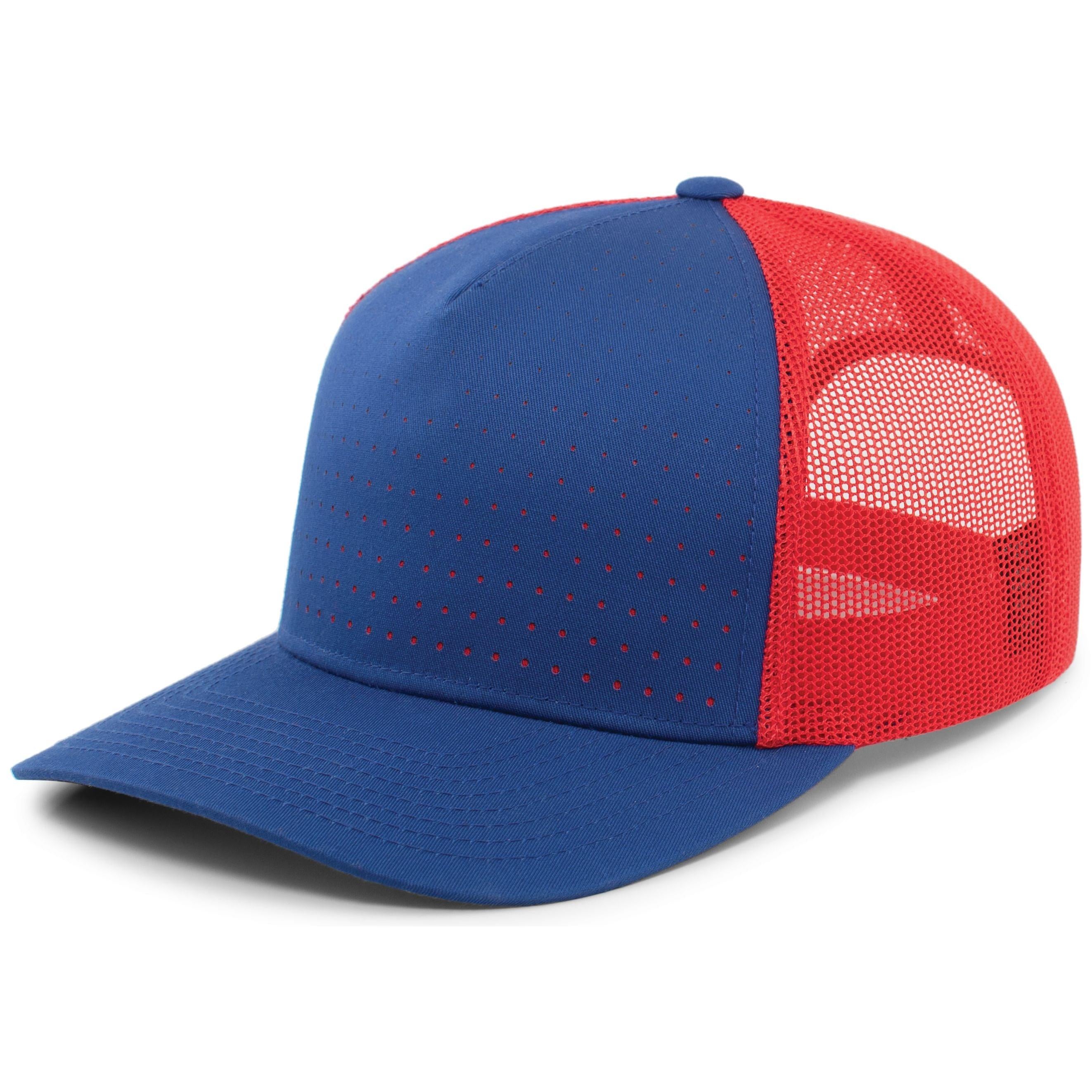 Perforated 5-Panel Trucker Snapback Cap - OS - ROYAL/RED/ROYAL