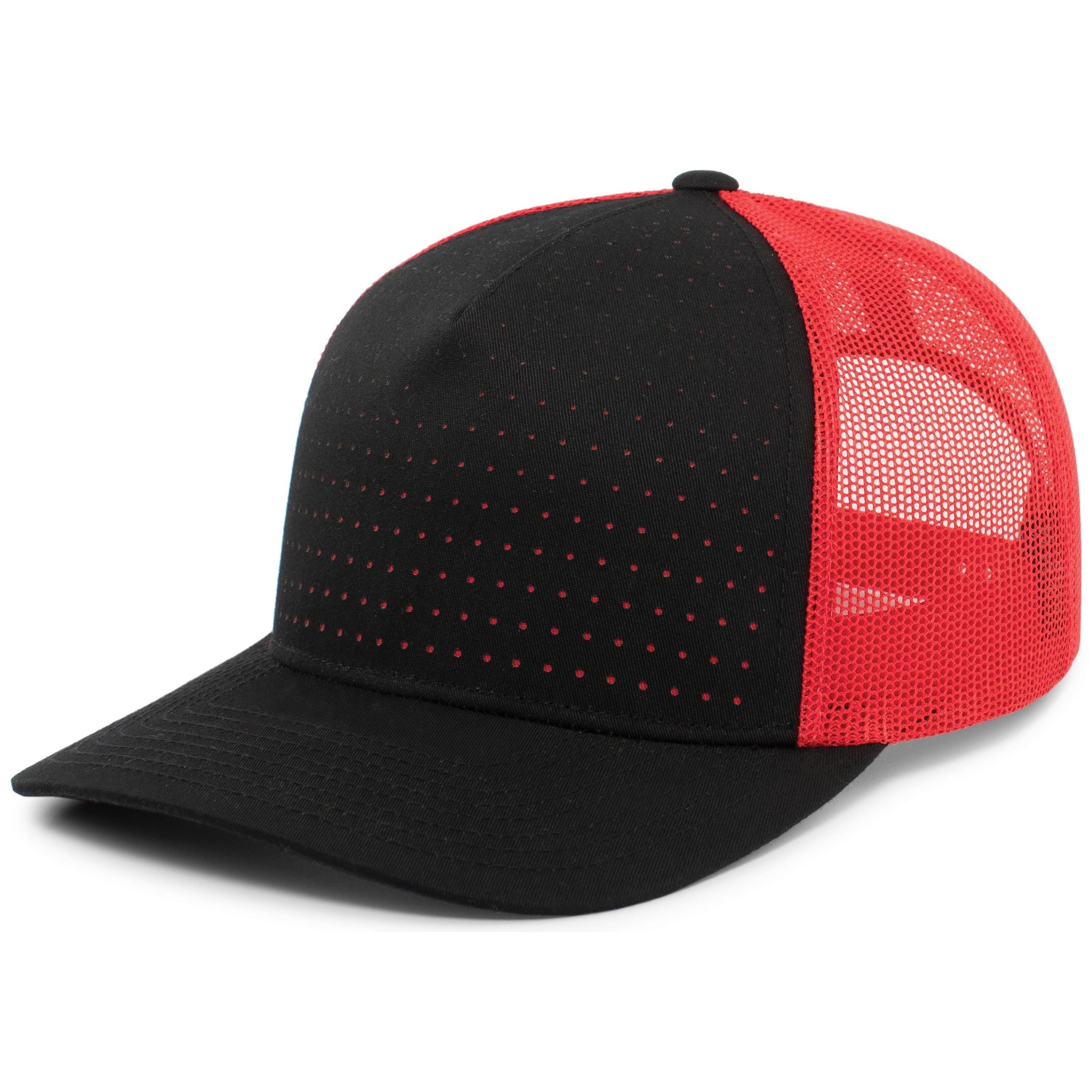 Perforated 5-Panel Trucker Snapback Cap - OS - BLACK/RED/BLACK