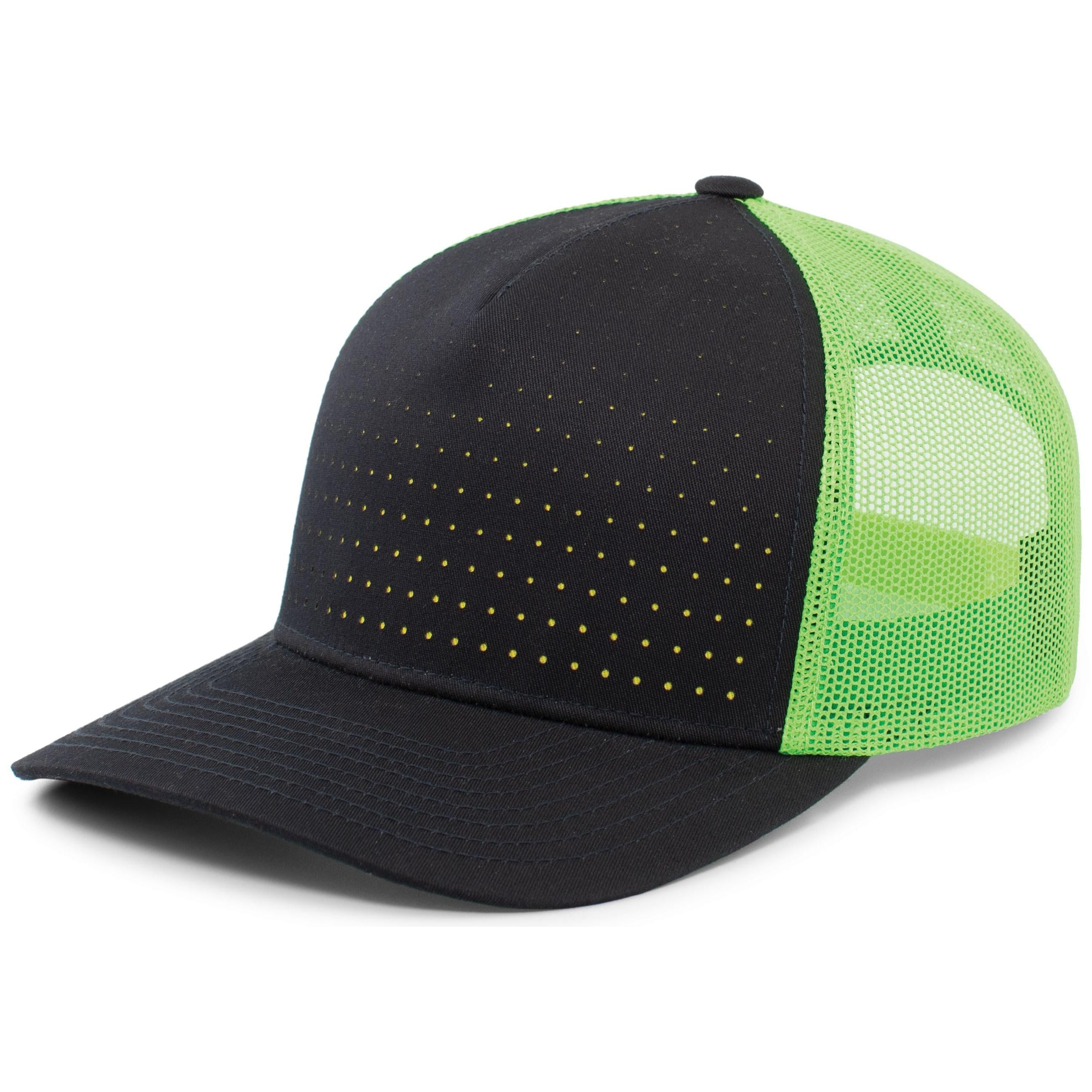 Perforated 5-Panel Trucker Snapback Cap - OS - NAVY/NEON GREEN/NAVY
