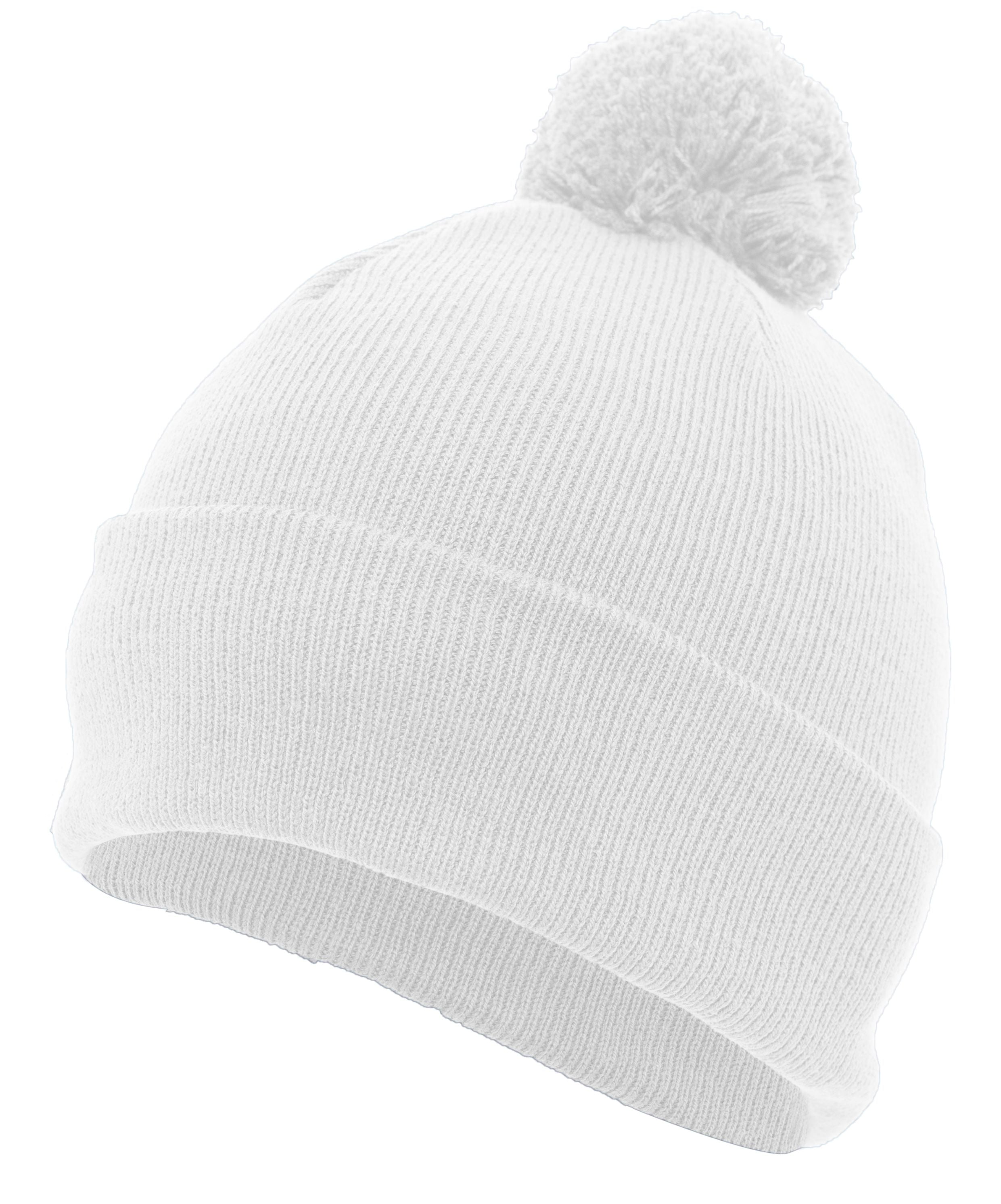 Knit Fold Over Pom-Pom Beanie - OS - WHITE
