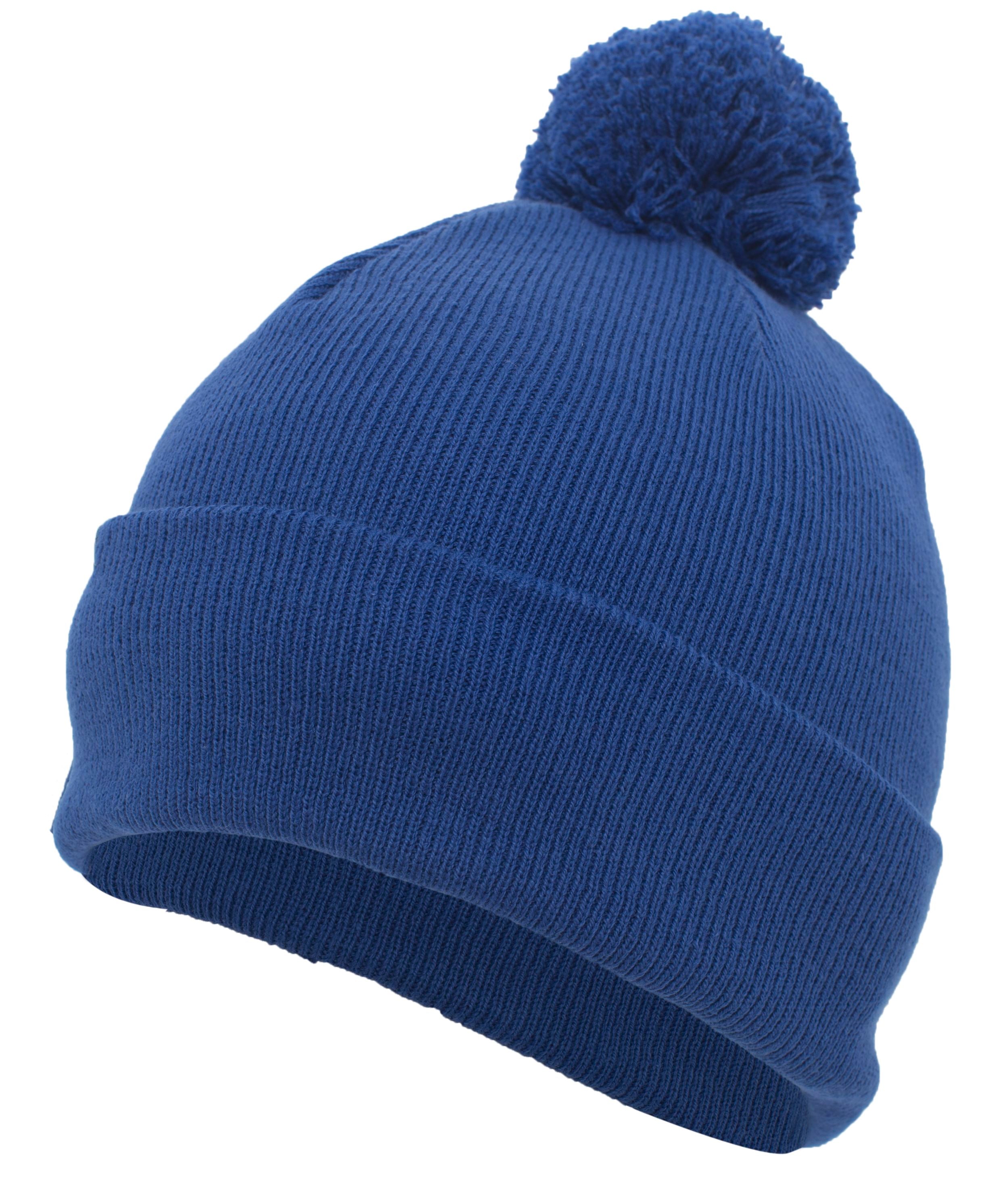 Knit Fold Over Pom-Pom Beanie - OS - ROYAL