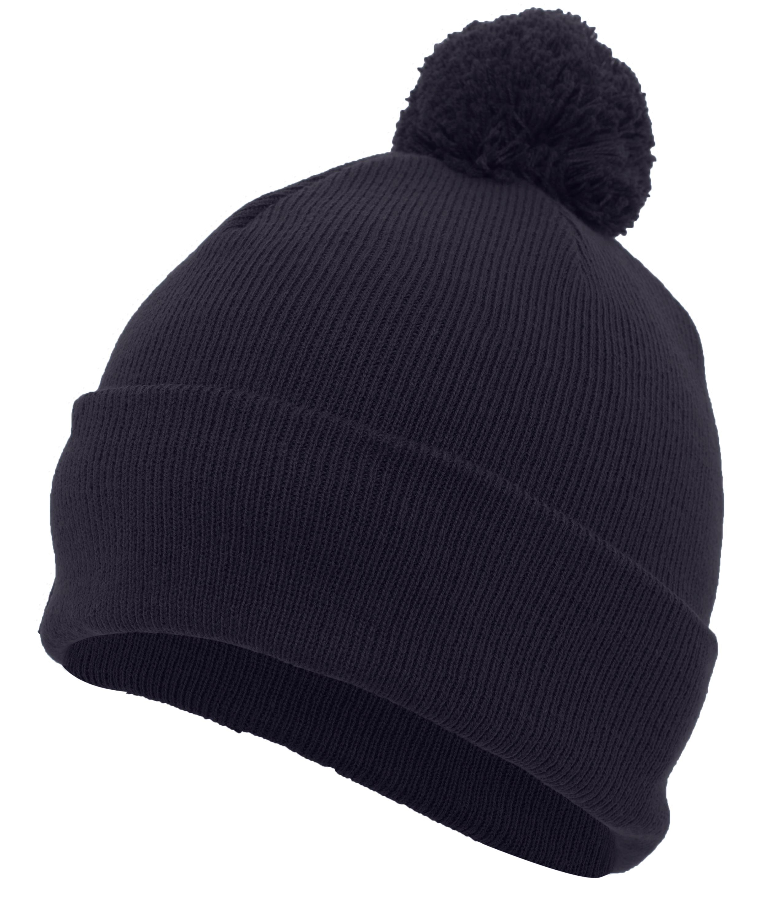 Knit Fold Over Pom-Pom Beanie - OS - NAVY