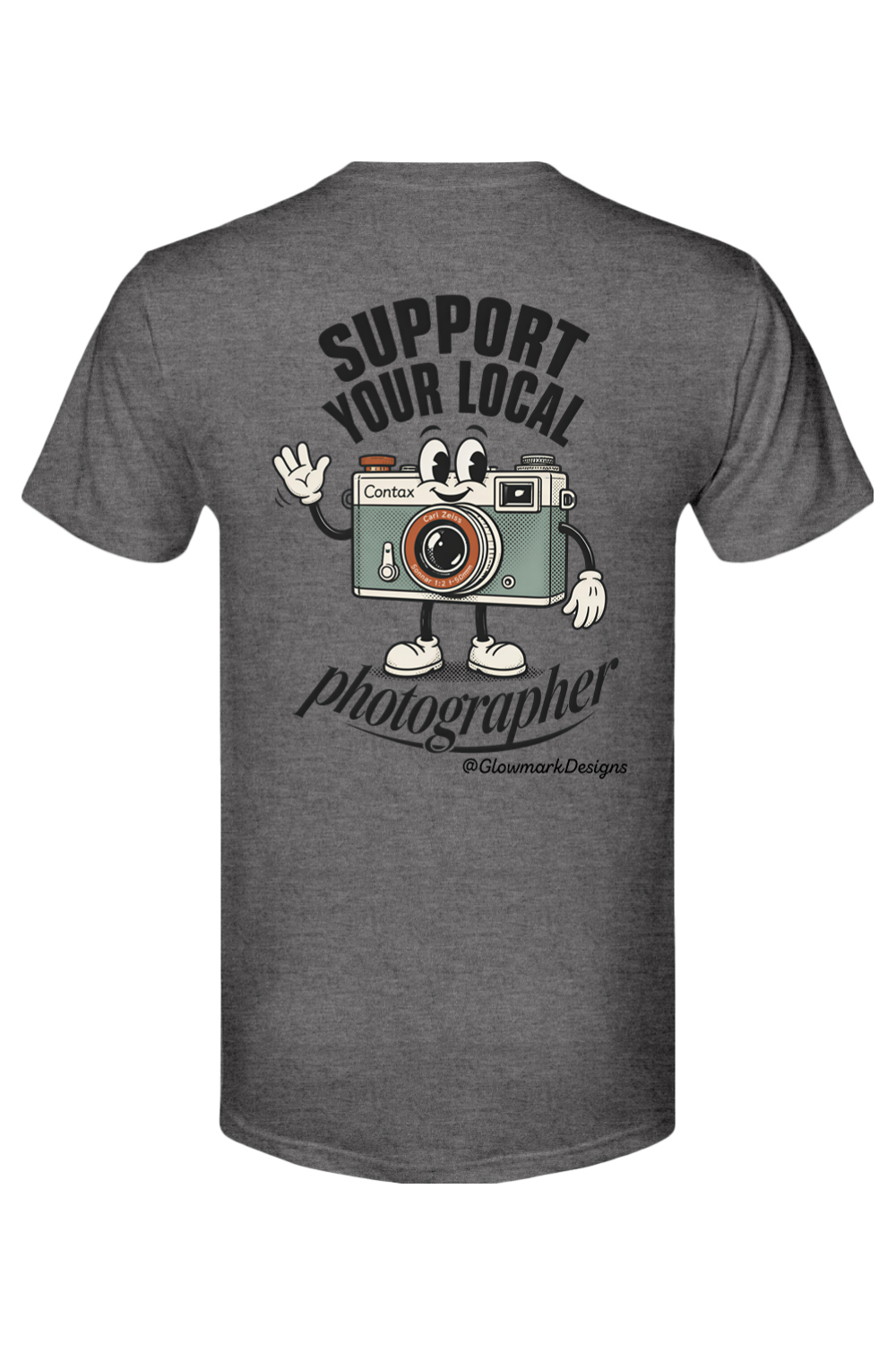 Support Your Local Photographer tee in Vintage Heavy Metal, back view