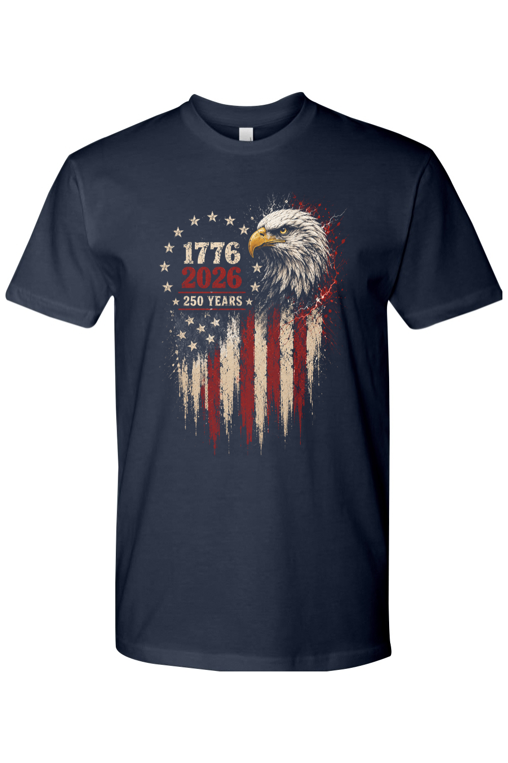250 Years Strong American eagle tee in Midnight Navy, front view