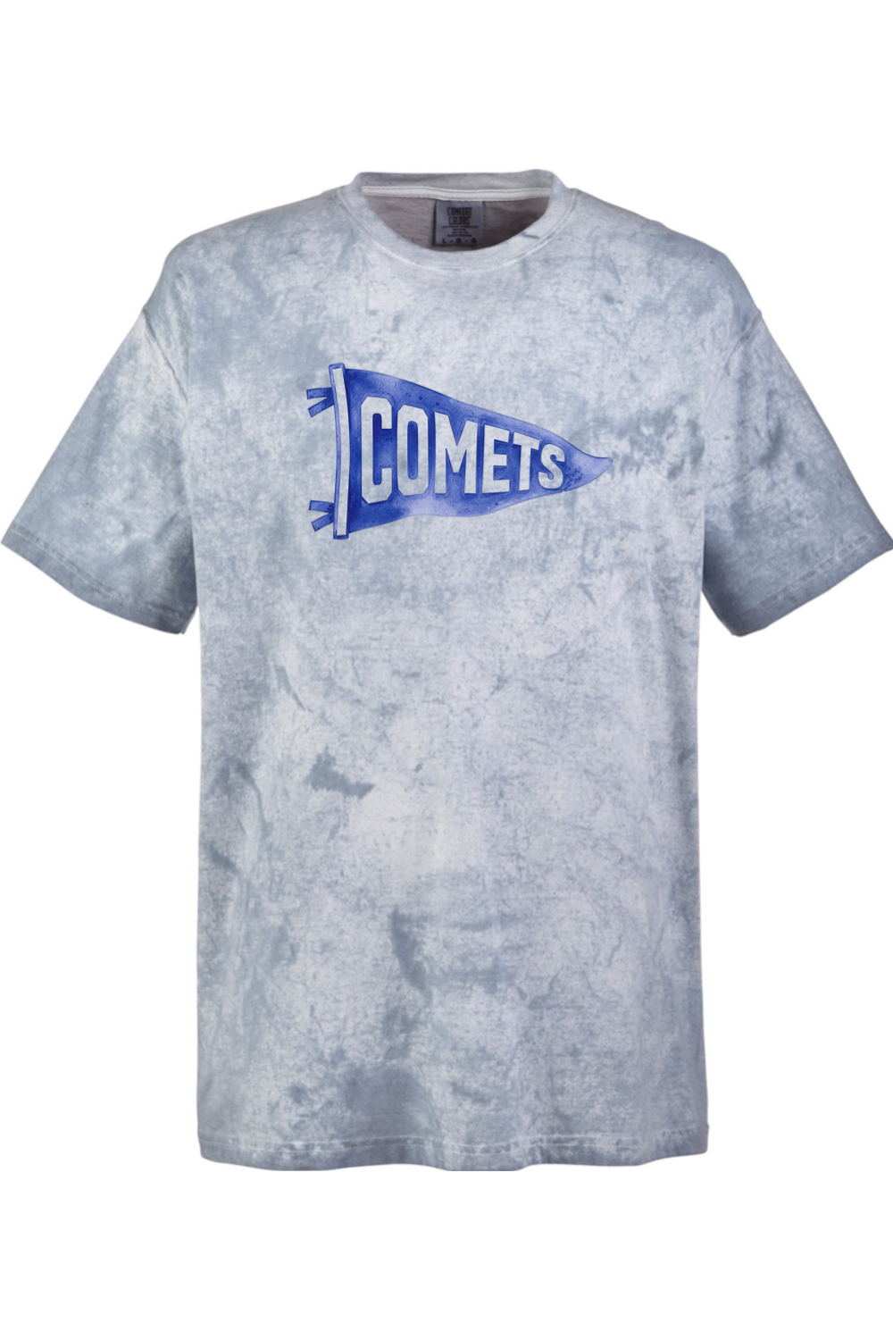 Central Comets Watercolor Pennant tee in Ocean, front view