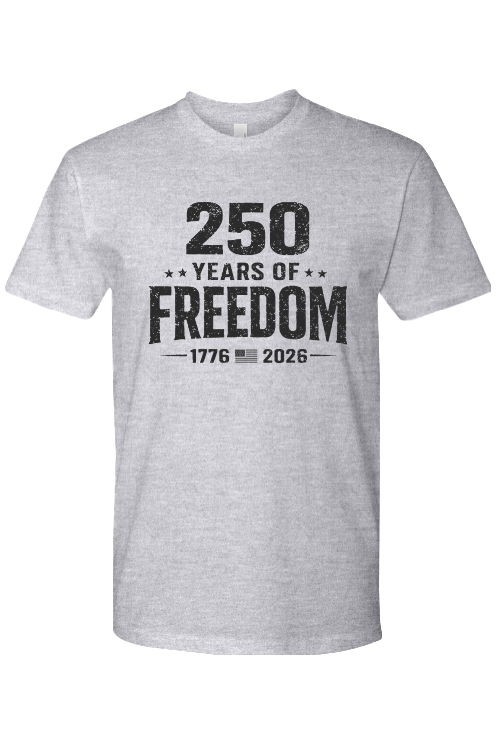 250 Years of Freedom Vintage Black tee in Heather Grey, front view
