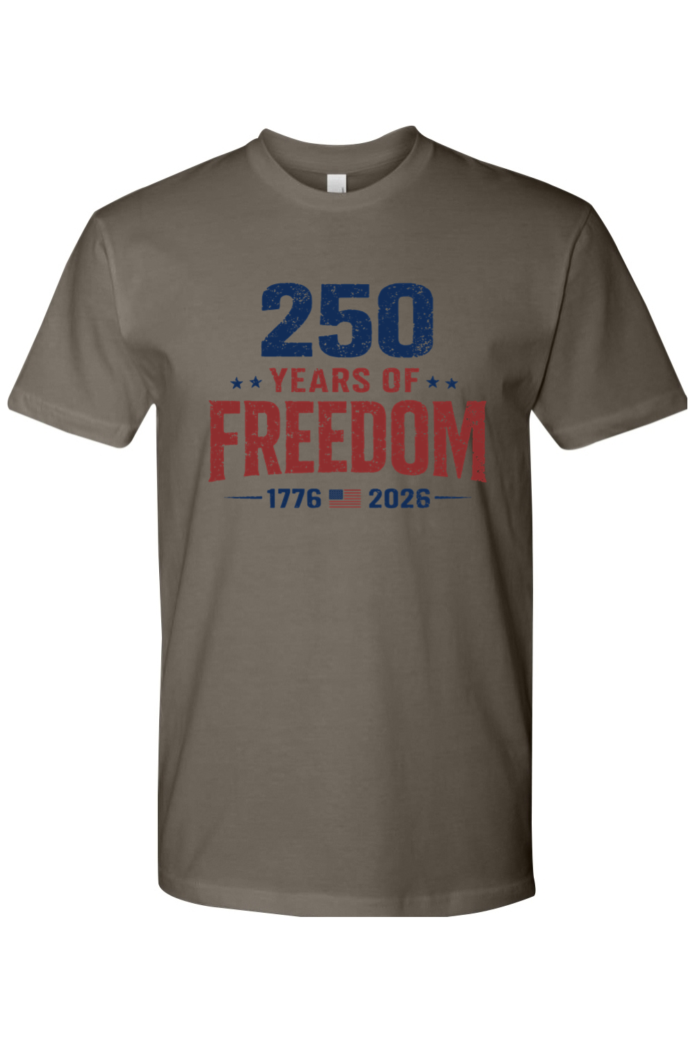 250 Years of Freedom American flag tee in Warm Grey, front view