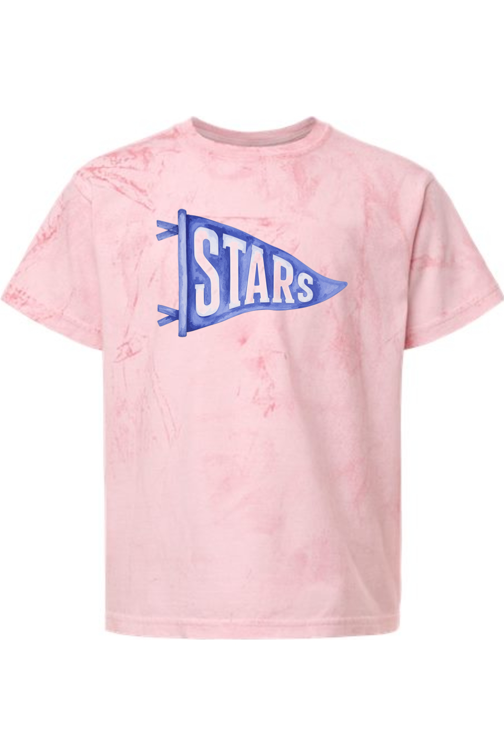Youth Central Stars Watercolor Pennant tee in Hibiscus, front view
