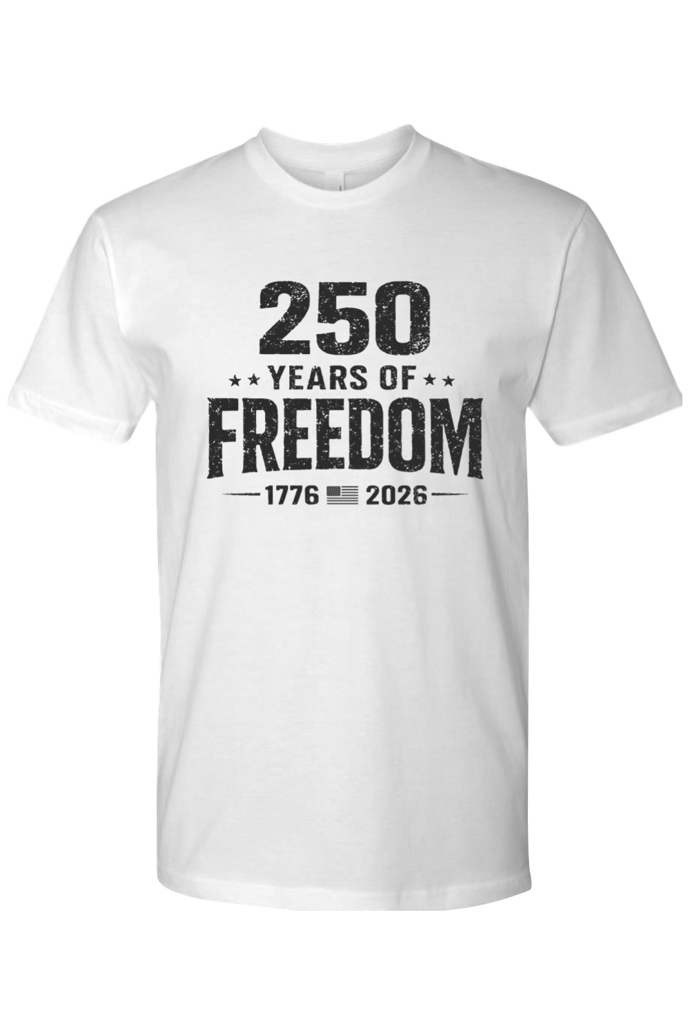 250 Years of Freedom Vintage Black tee in White, front view