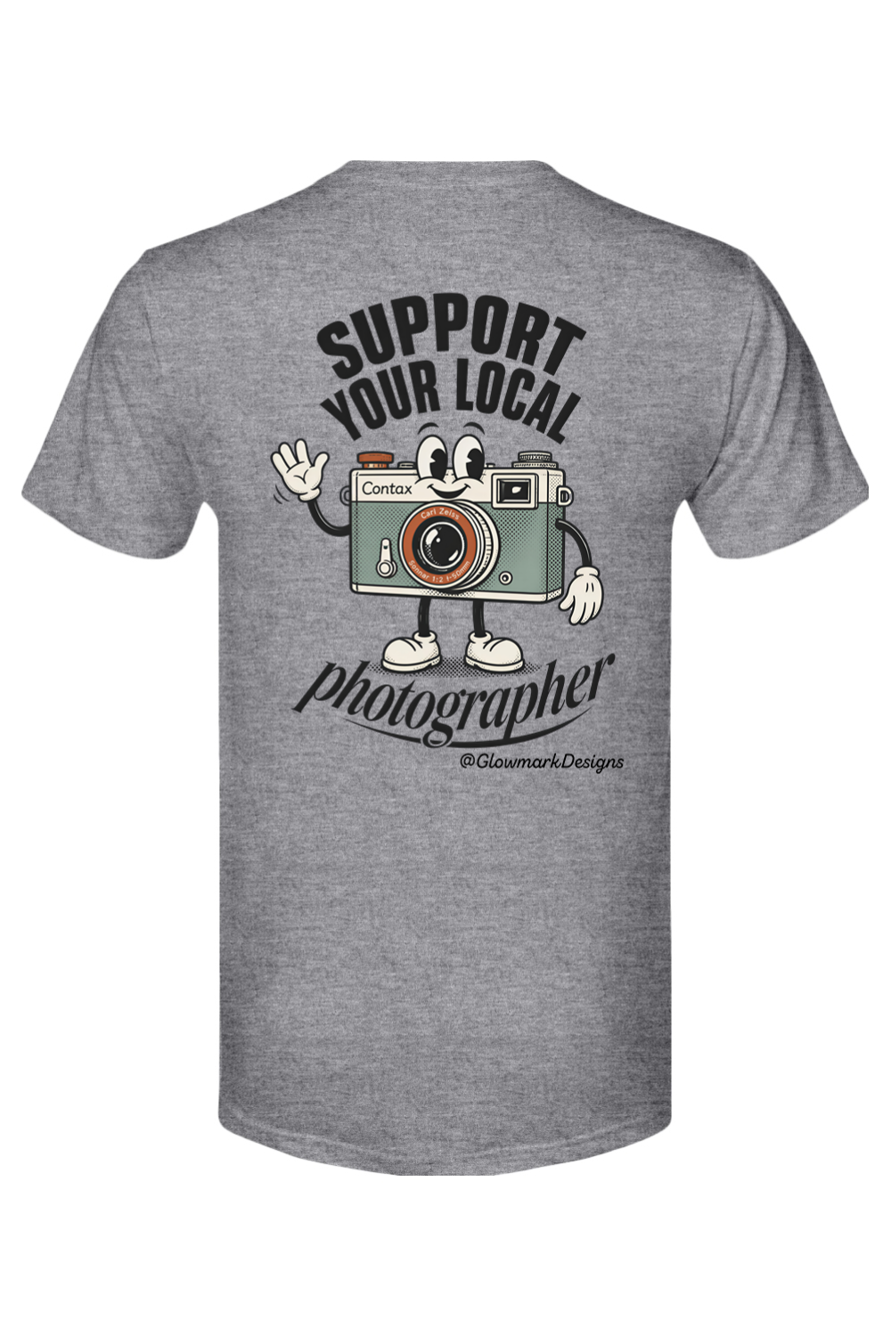 Support Your Local Photographer tee in Premium Heather, back view