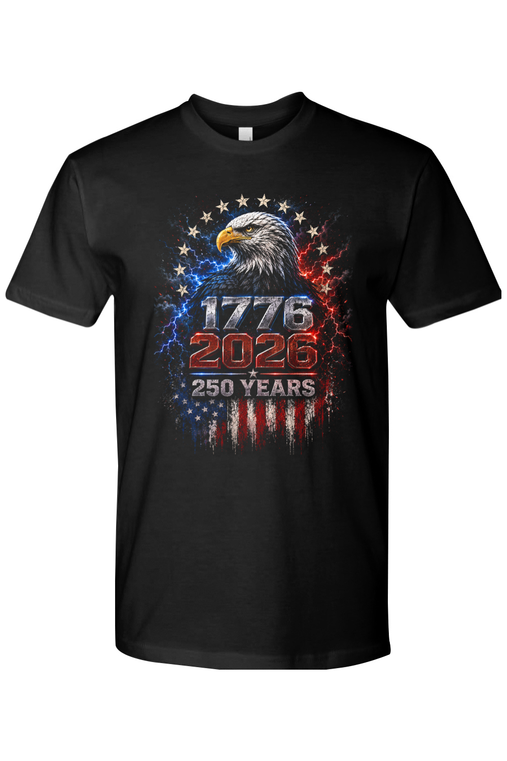 1776-2026 Steel Eagle tee in Black, front view