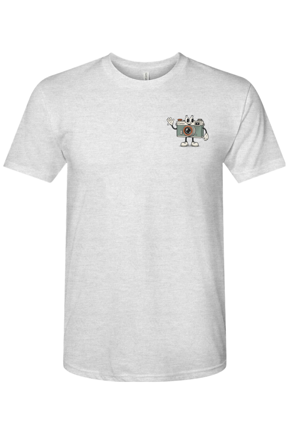 Support Your Local Photographer tee in Heather White, front view