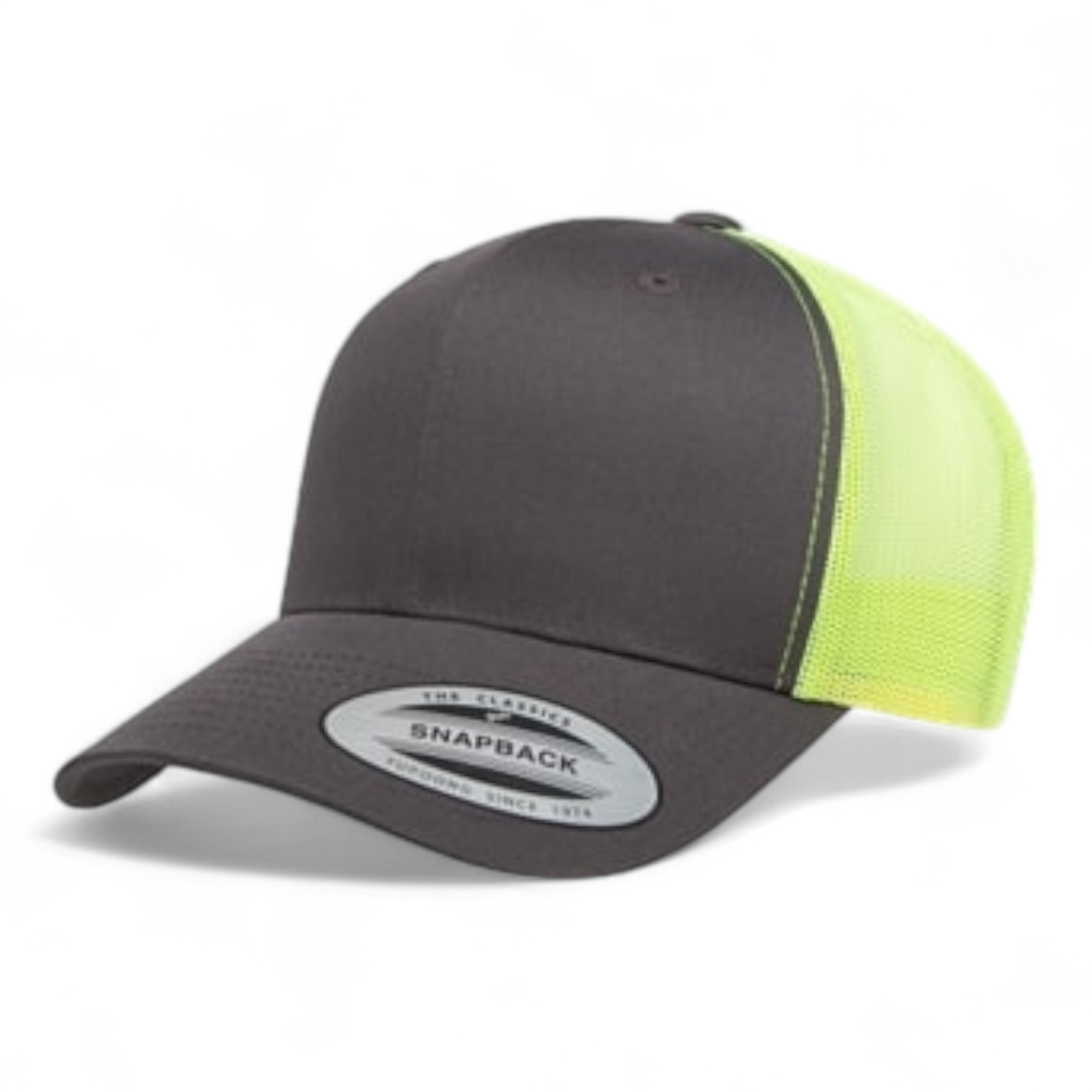 YP Classics/Yupoong 6606 Retro Trucker Cap - Charcoal/ Neon Green