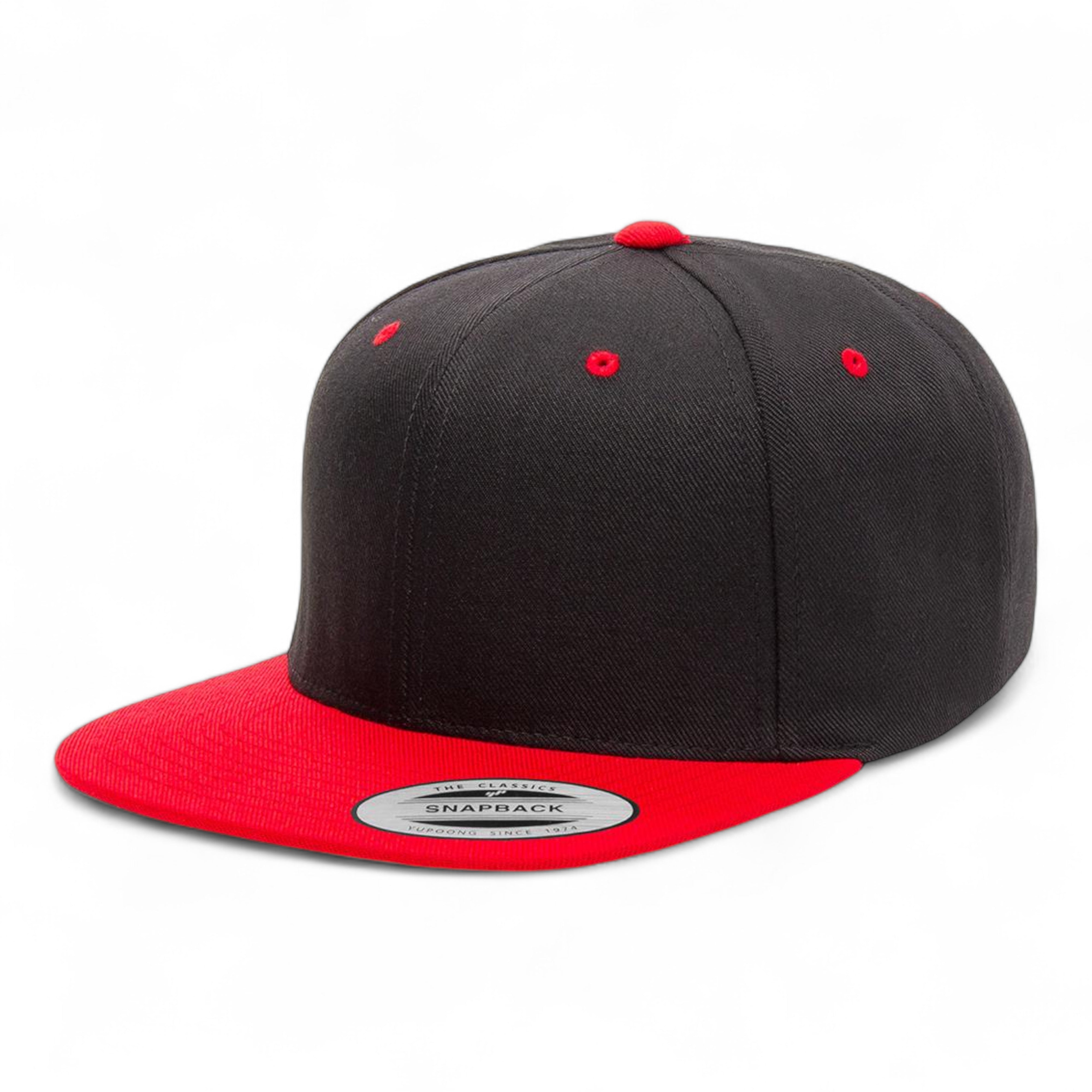 YP Classics/Yupoong 6089M Premium Flat Bill Snapback Cap - Black/ Red