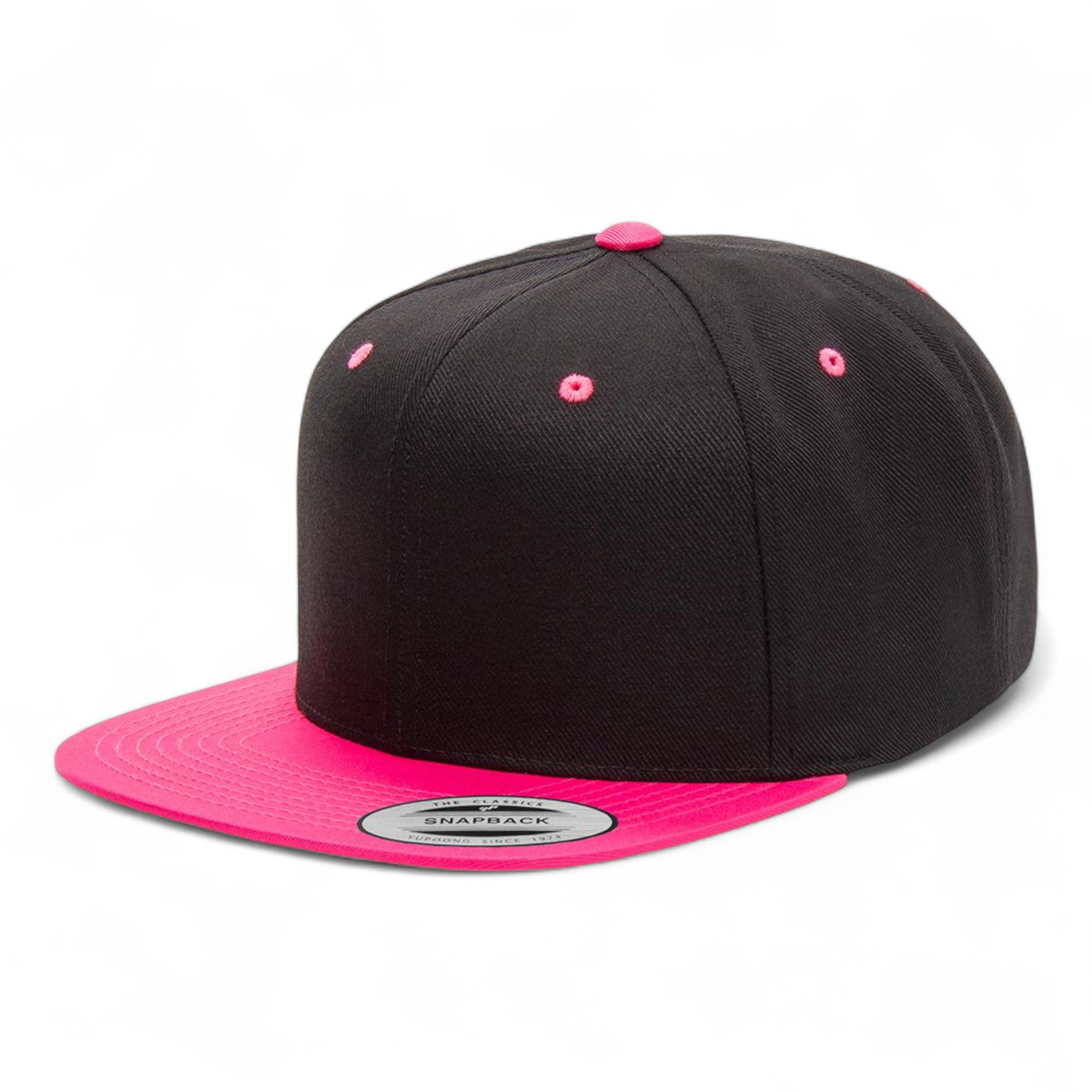 YP Classics/Yupoong 6089M Premium Flat Bill Snapback Cap - Black/ Neon Pink