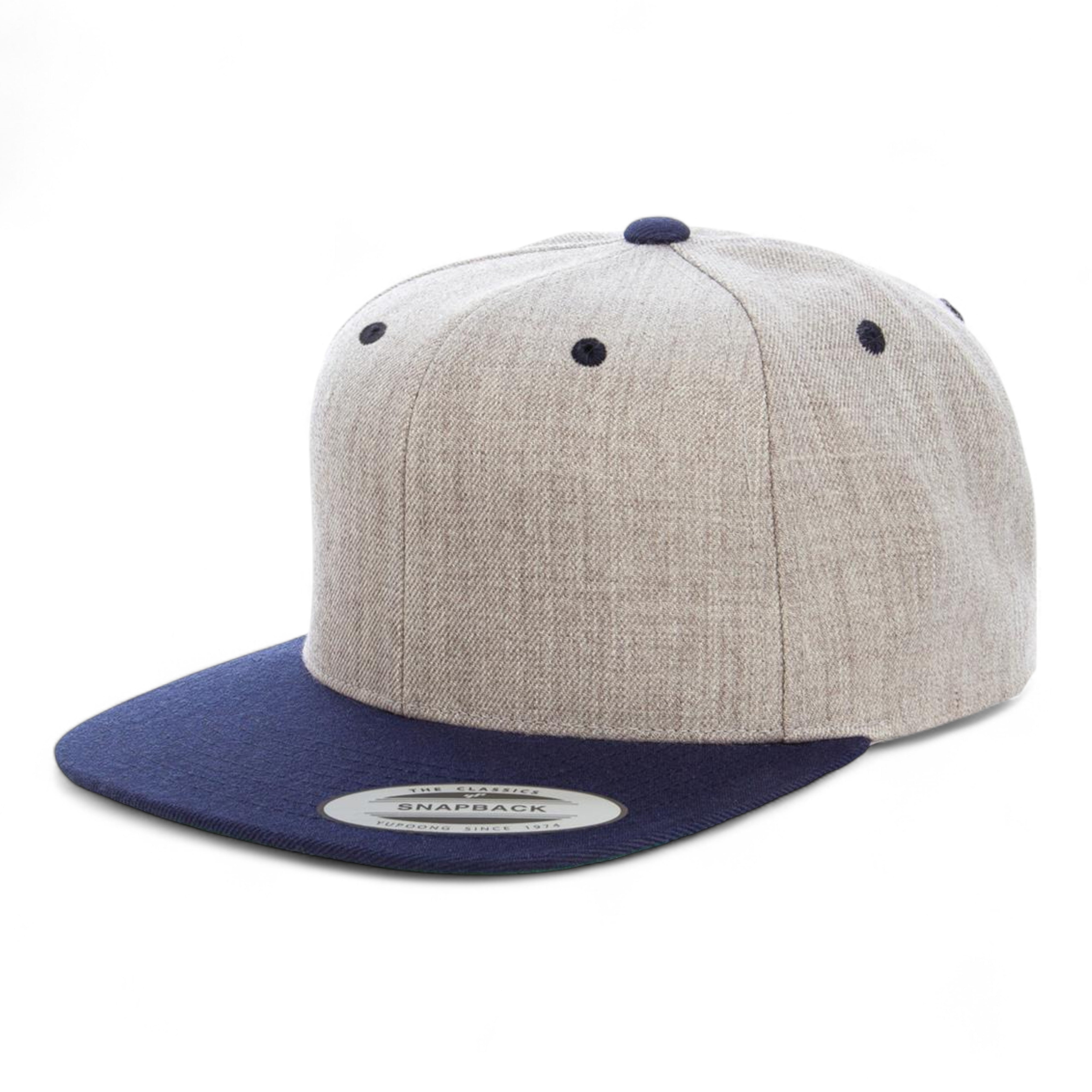 YP Classics/Yupoong 6089M Premium Flat Bill Snapback Cap - Heather Grey/ Navy