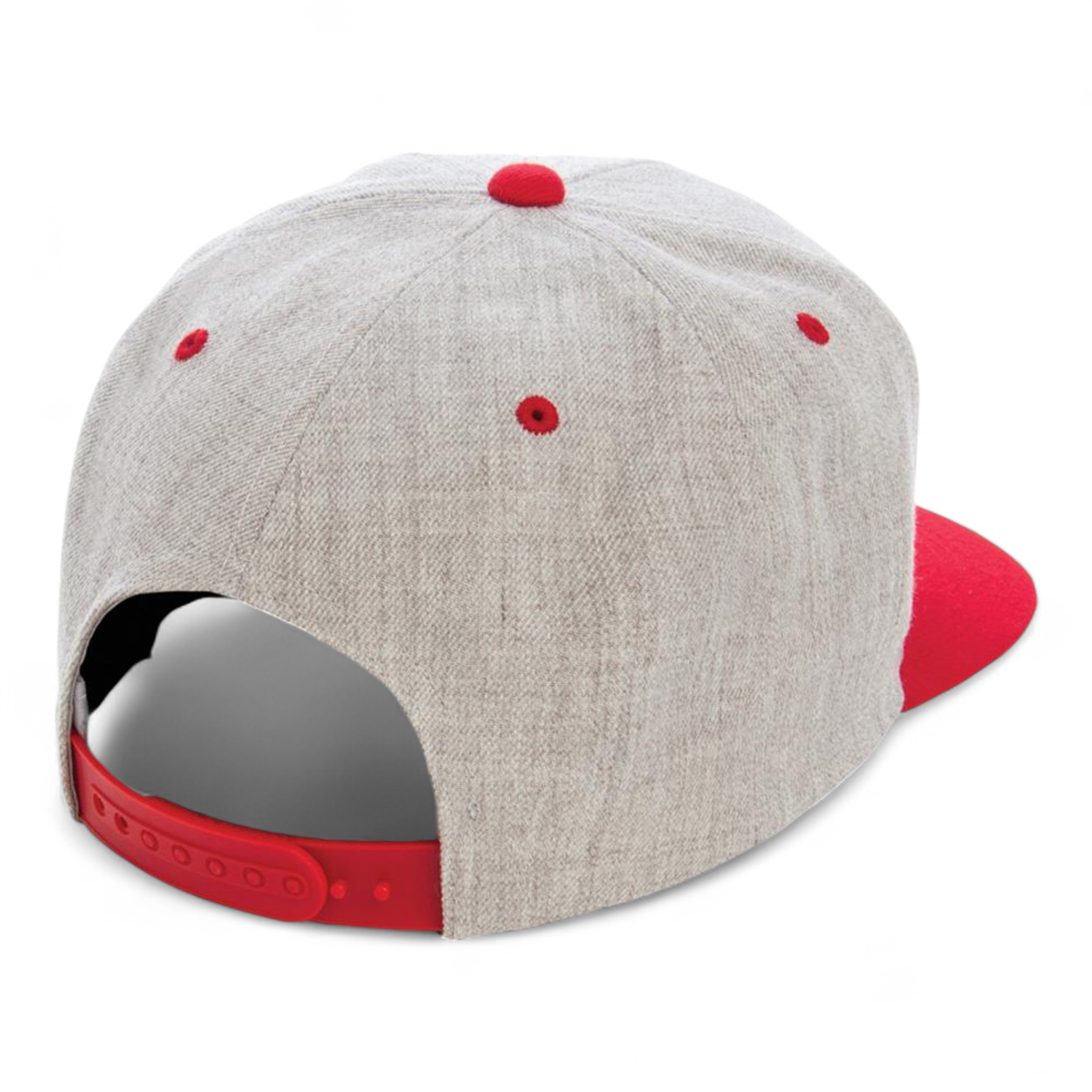 YP Classics/Yupoong 6089M Premium Flat Bill Snapback Cap - Heather Grey/ Red