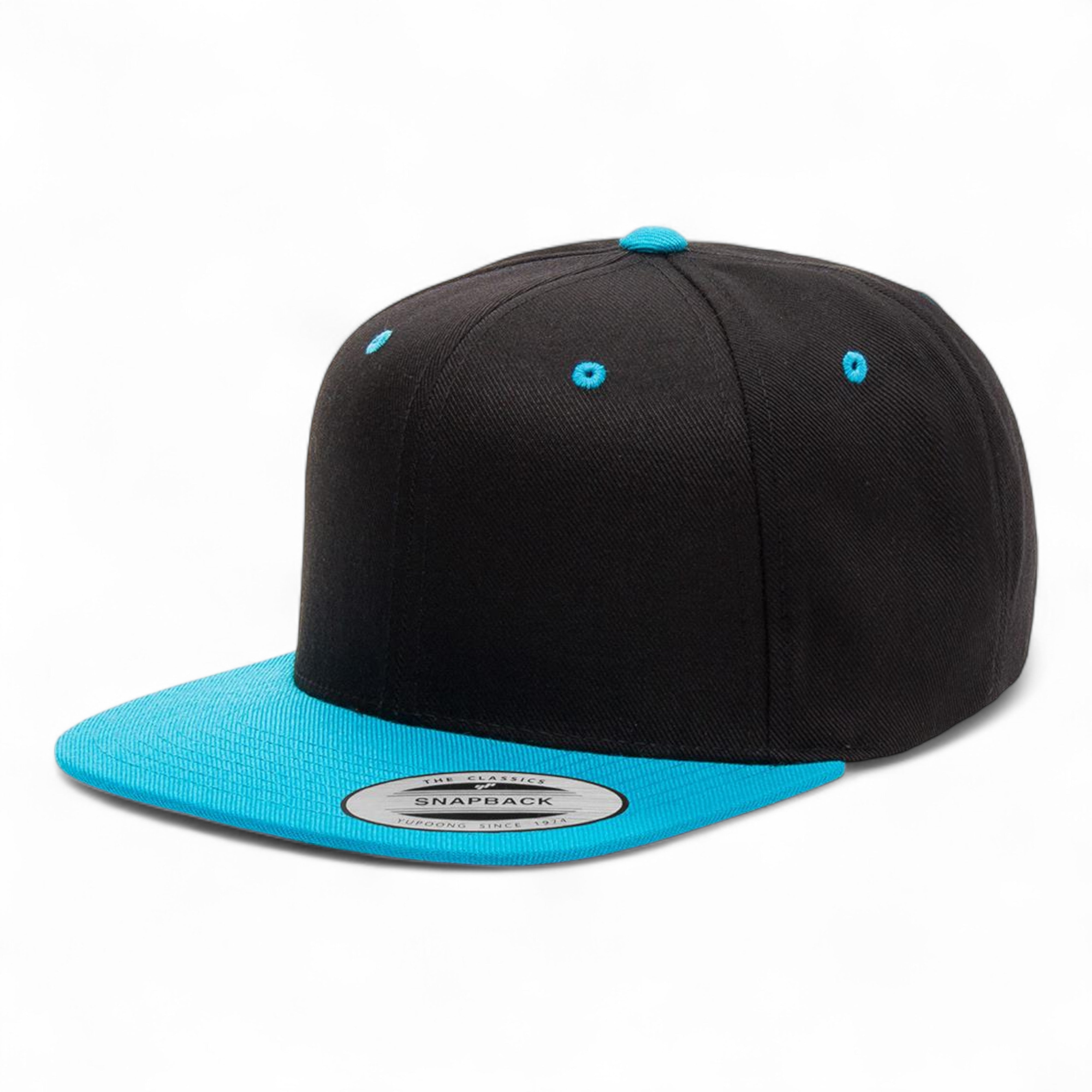 YP Classics/Yupoong 6089M Premium Flat Bill Snapback Cap - Black/ Teal