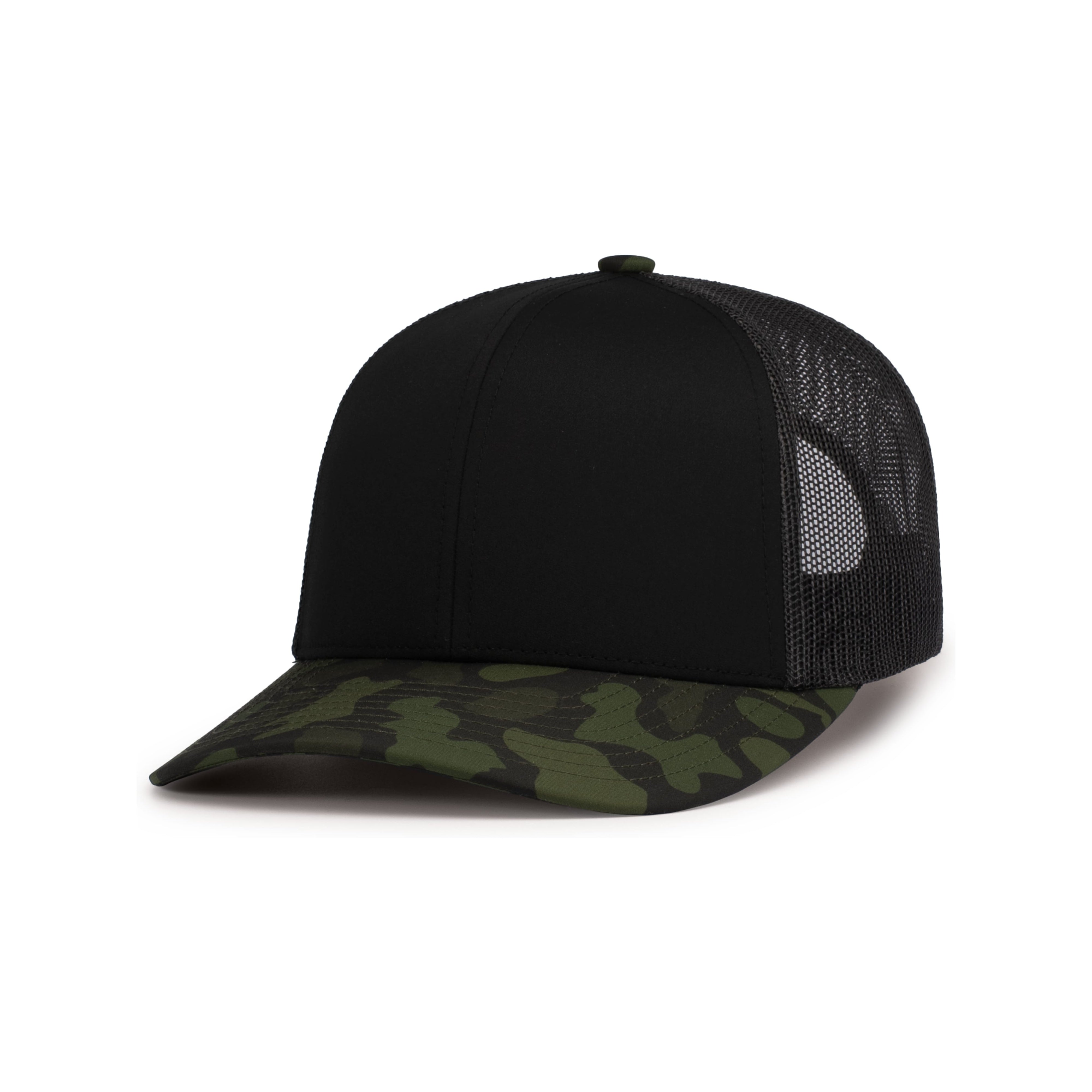 DUCK CAMO TRUCKER SNAPBACK CAP - OS - BLACK/LT CHARCOAL/WOODLAND