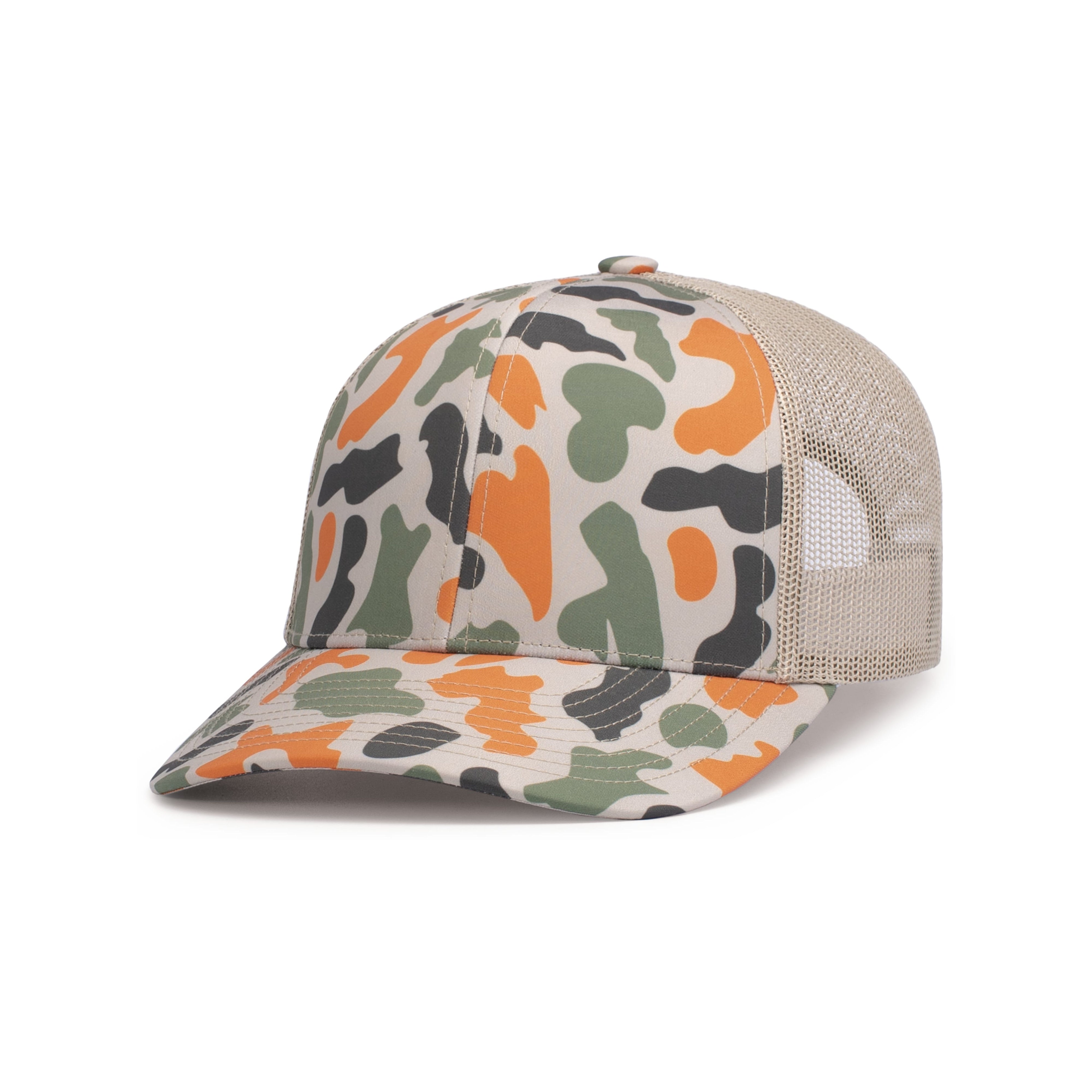 DUCK CAMO TRUCKER SNAPBACK CAP - OS - BLAZE CAMO/KHAKI/BLAZE CAMO