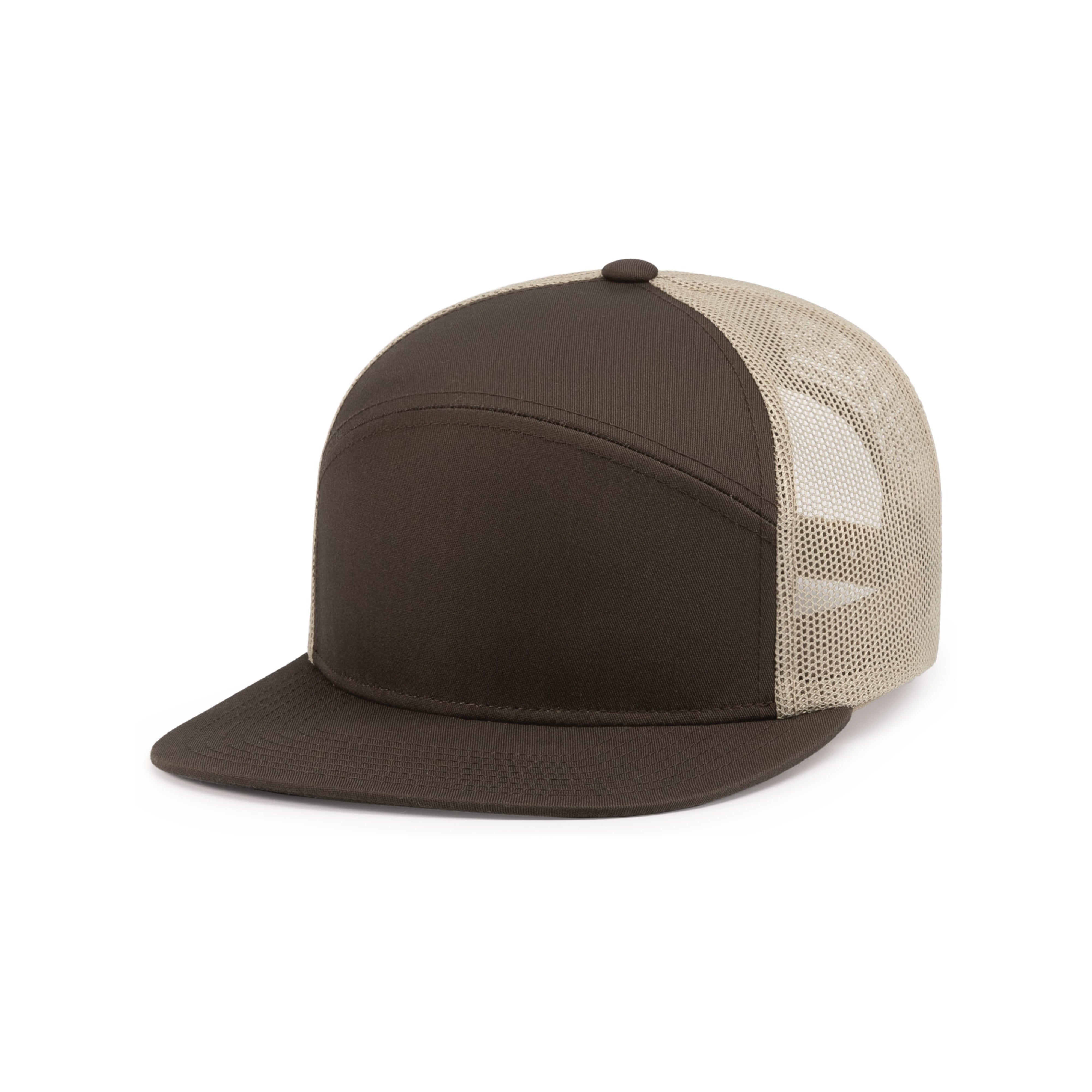 6-Panel Arch Trucker Snapback Cap - OS - BROWN/KHAKI/BROWN