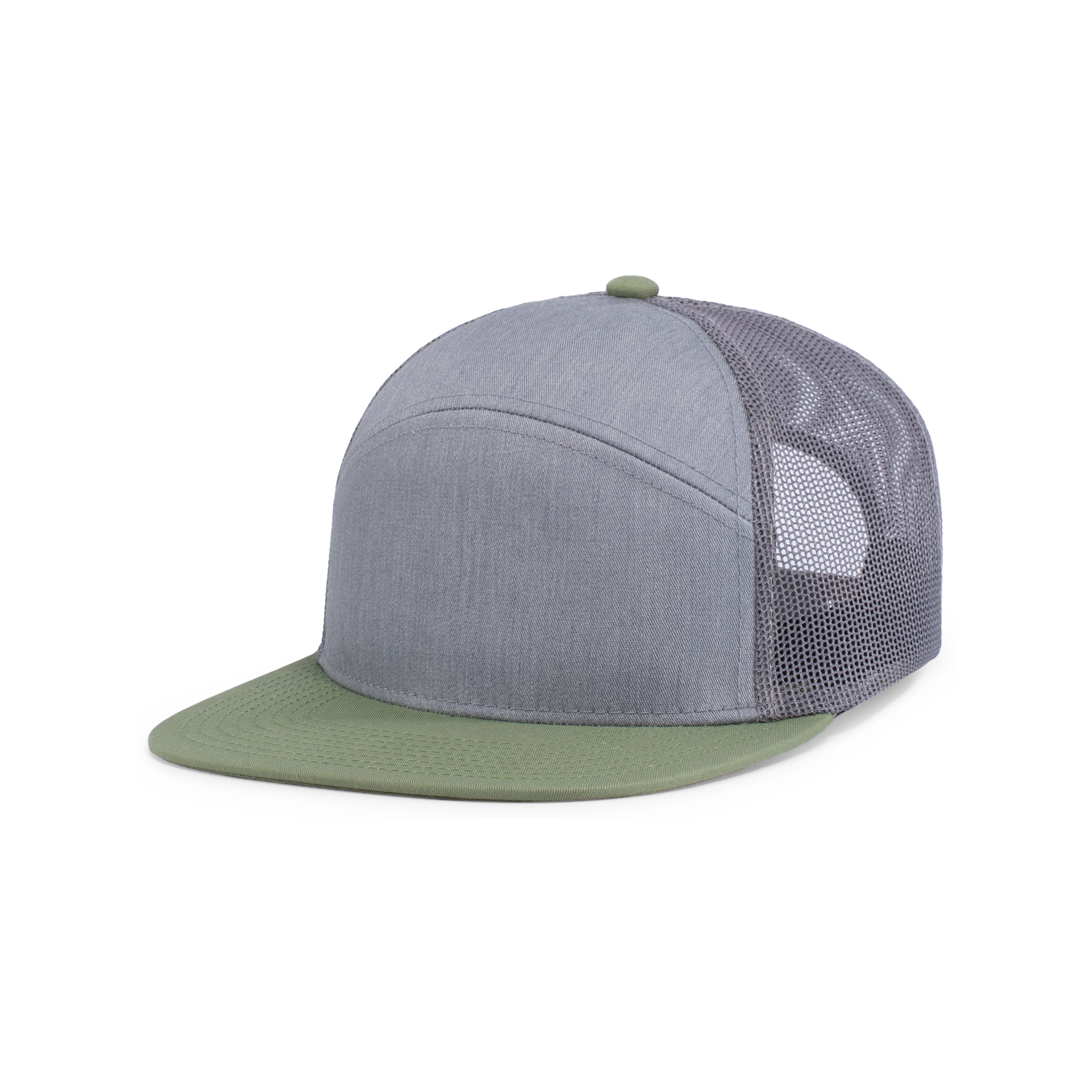6-Panel Arch Trucker Snapback Cap - OS - HEATHER GREY/LODEN