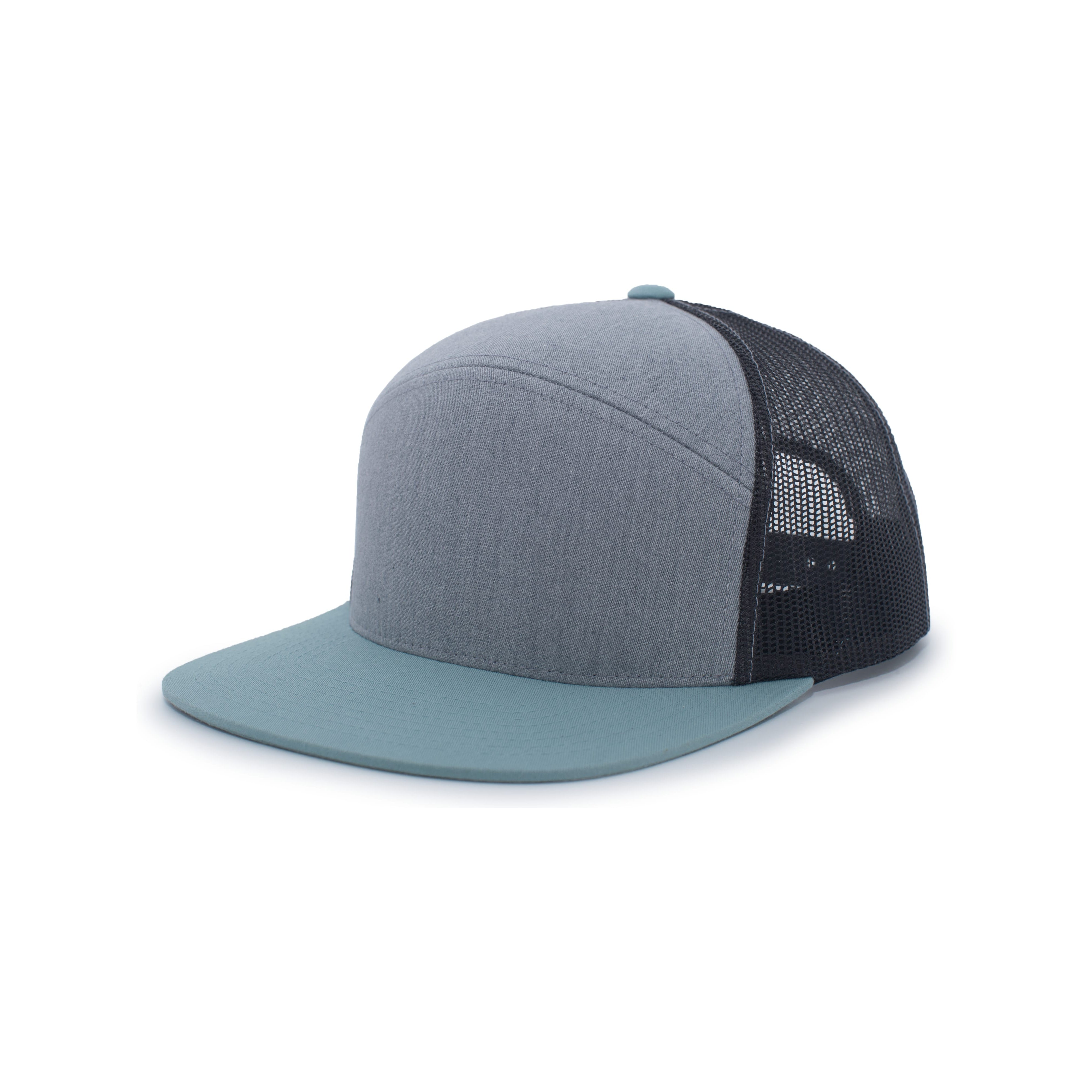 6-Panel Arch Trucker Snapback Cap - OS - HEATHER GREY/SMOKE BLUE