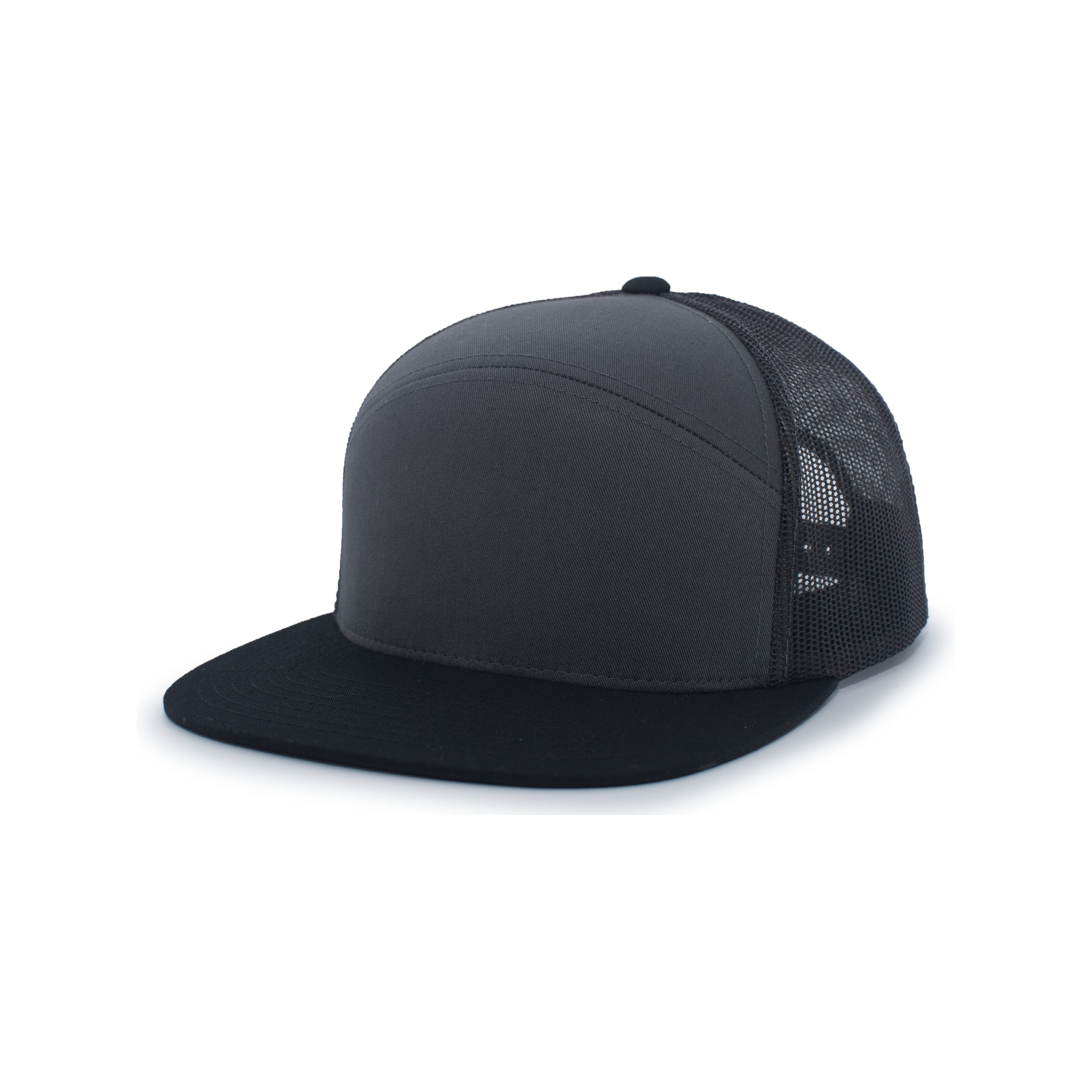 6-Panel Arch Trucker Snapback Cap - OS - CHARCOAL/BLACK