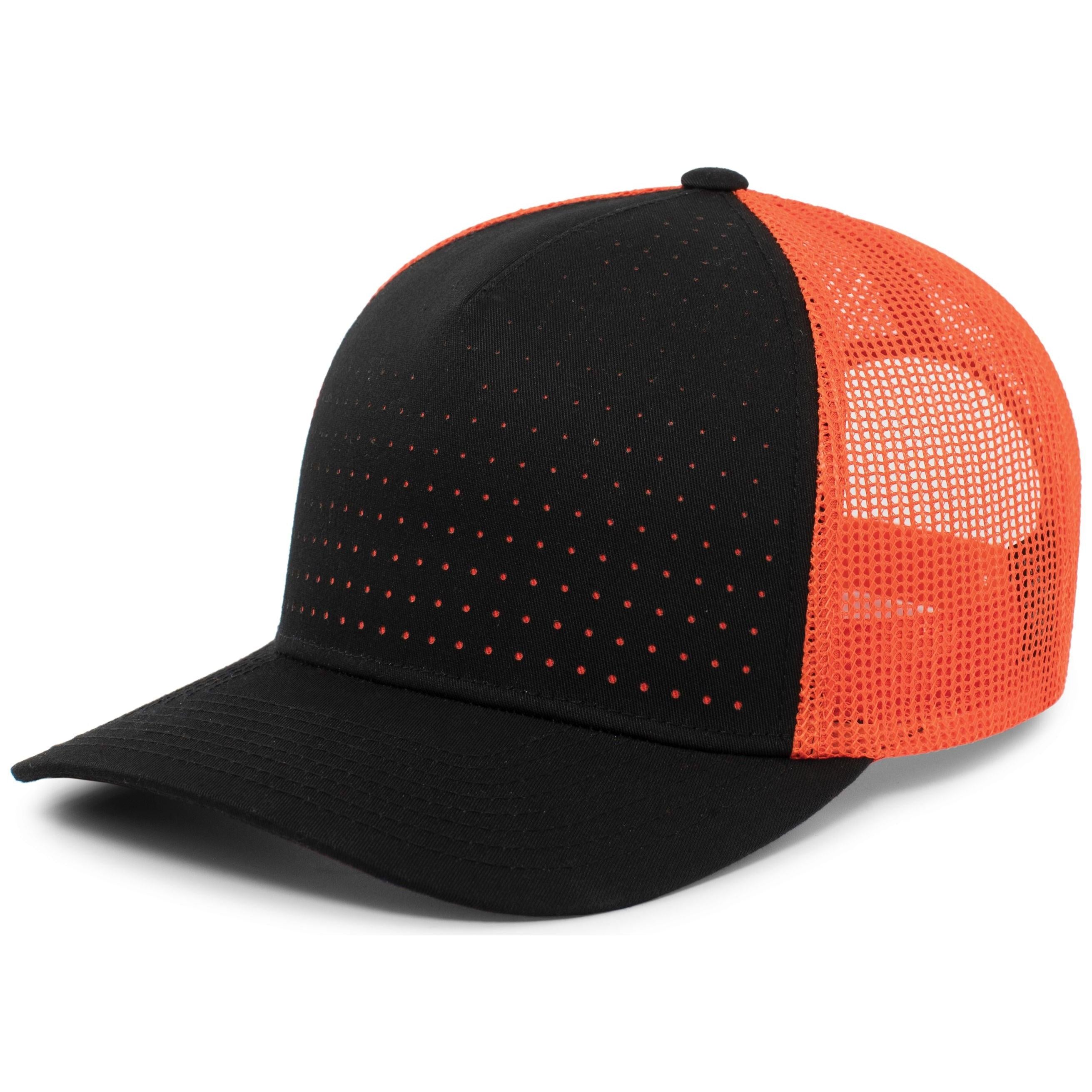 Perforated 5-Panel Trucker Snapback Cap - OS - BLACK/ORANGE/BLACK