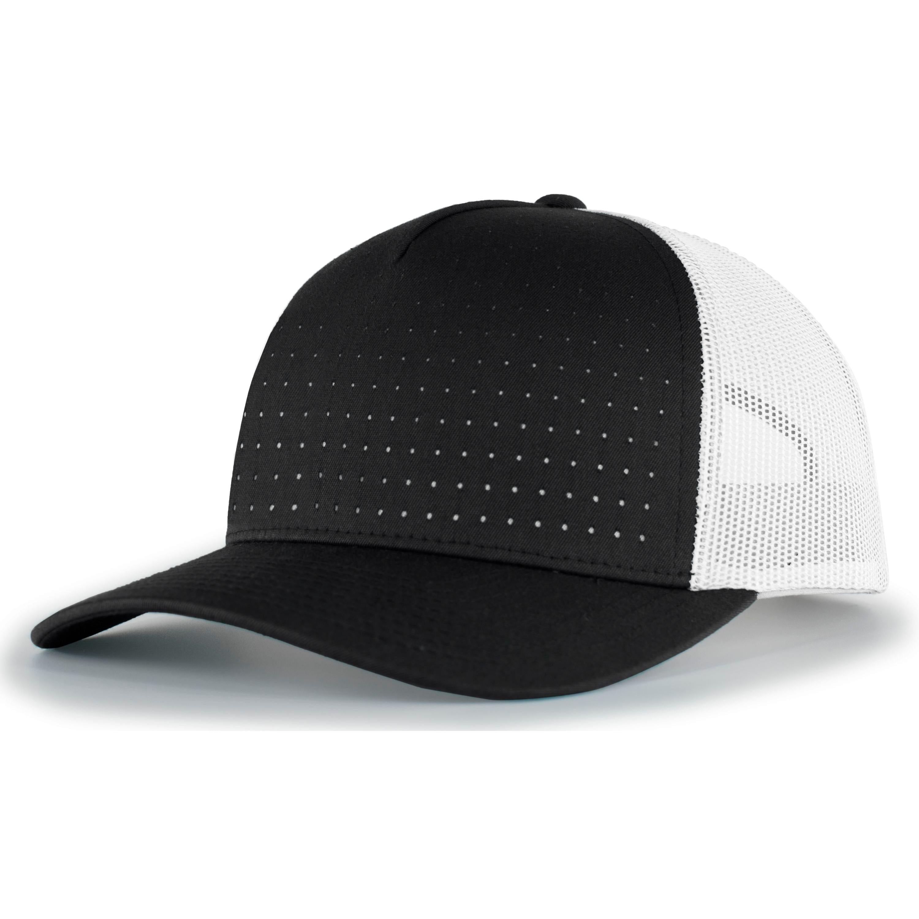 Perforated 5-Panel Trucker Snapback Cap - OS - BLACK/WHITE/BLACK