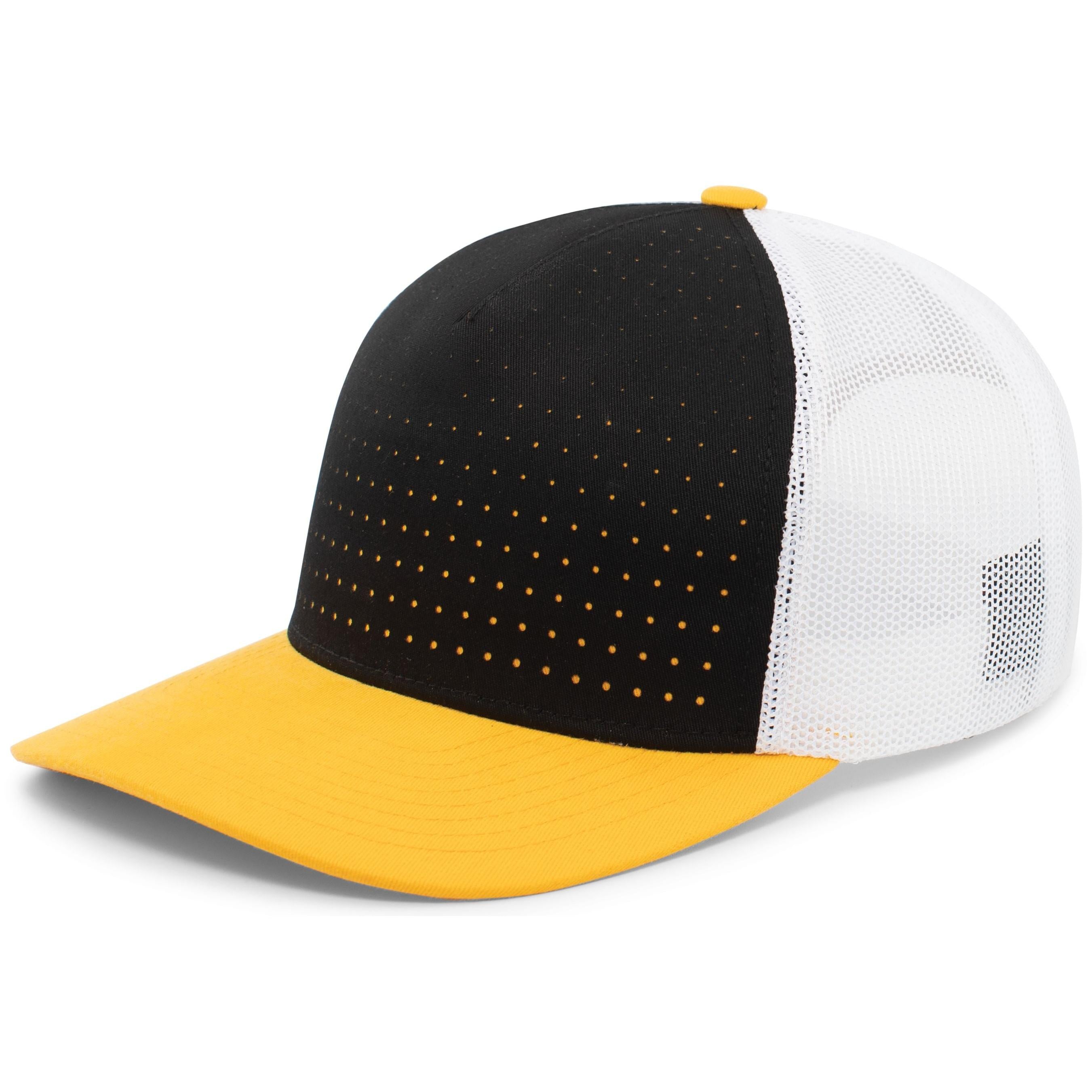 Perforated 5-Panel Trucker Snapback Cap - OS - BLACK/WHITE/GOLD