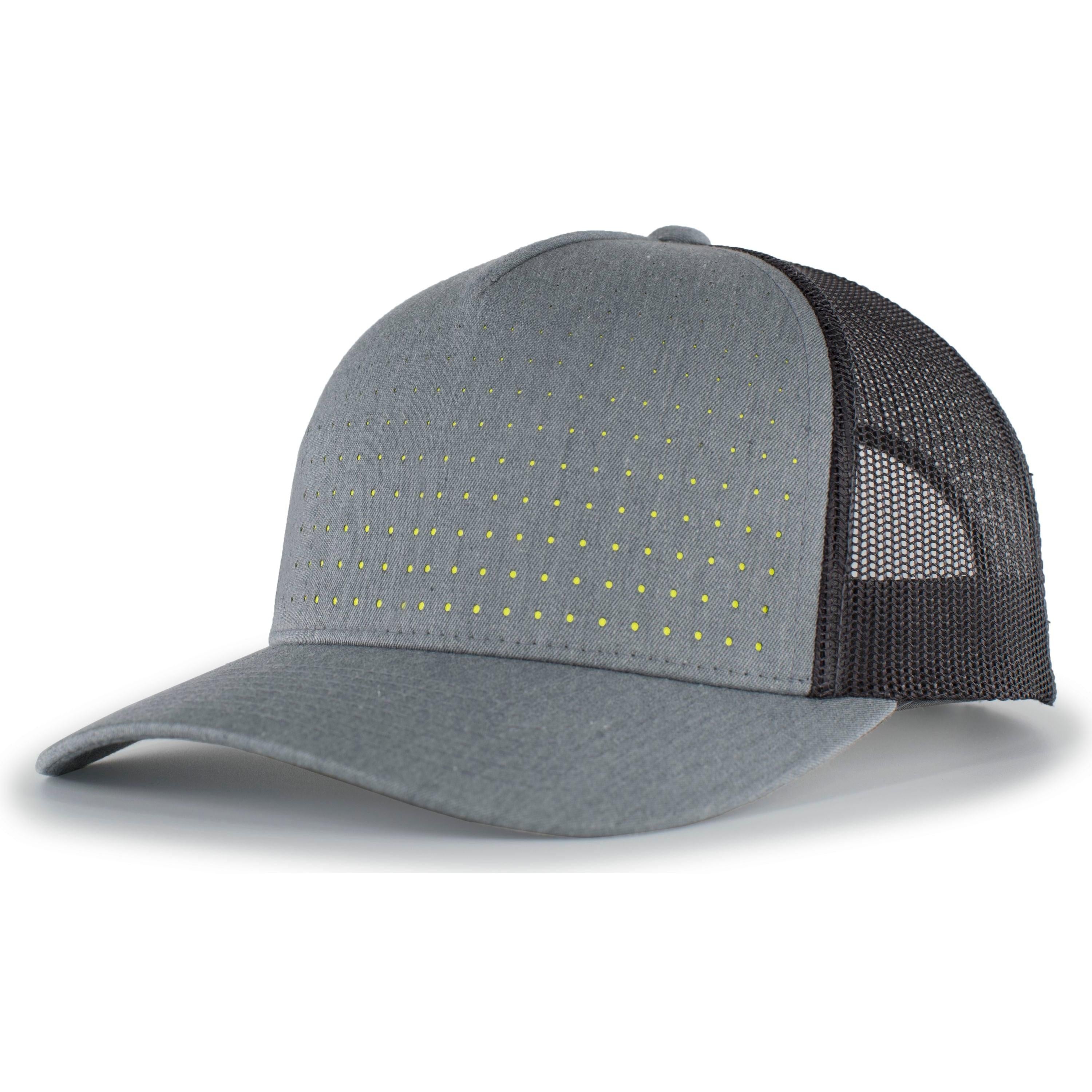 Perforated 5-Panel Trucker Snapback Cap - OS - HEATHER GREY/LIGHT CHARCOAL/ACID GREEN