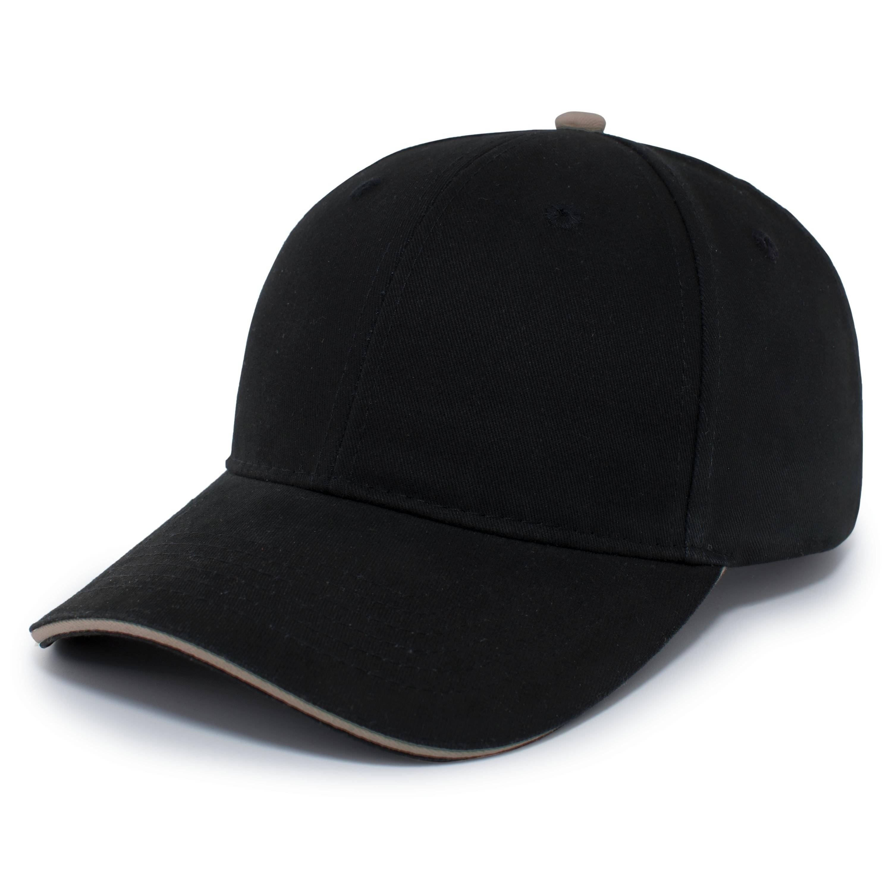 Brushed Twill Cap With Sandwich Bill - OS - BLACK/KHAKI