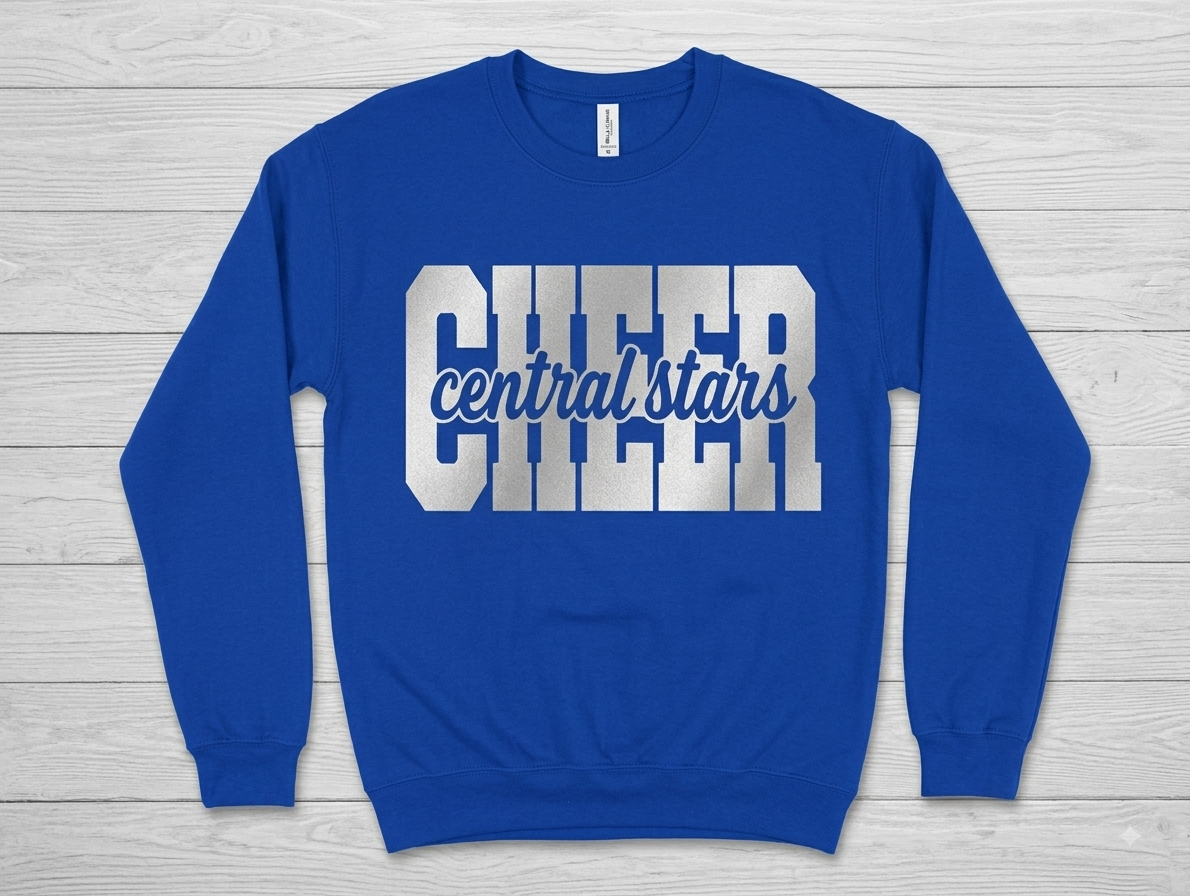 Youth Central Stars Cheer Metallic Varsity Crewneck