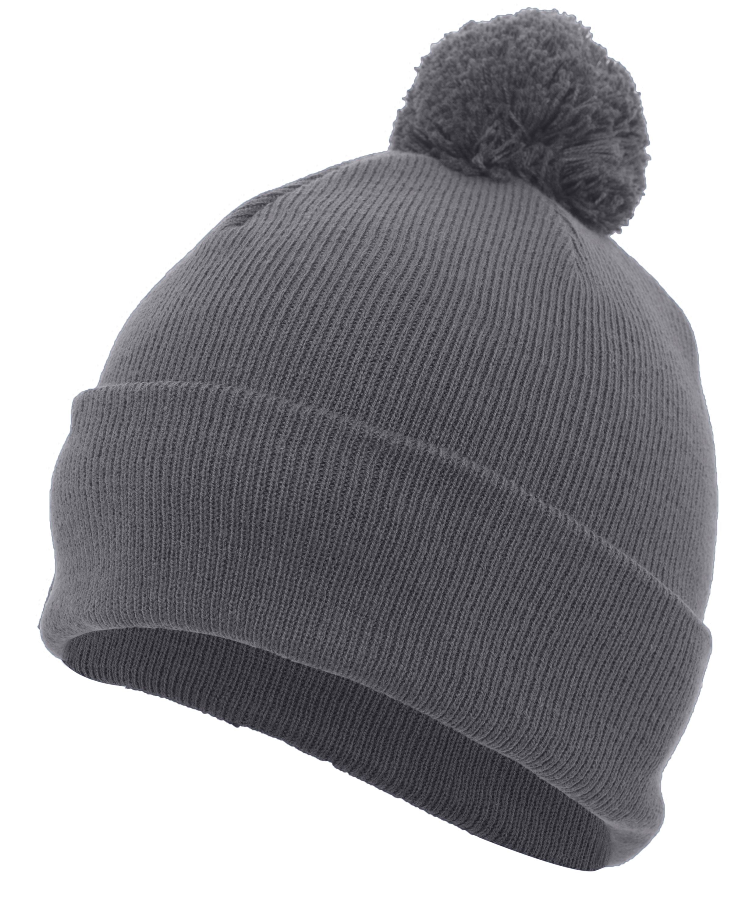 Knit Fold Over Pom-Pom Beanie - OS - GRAPHITE