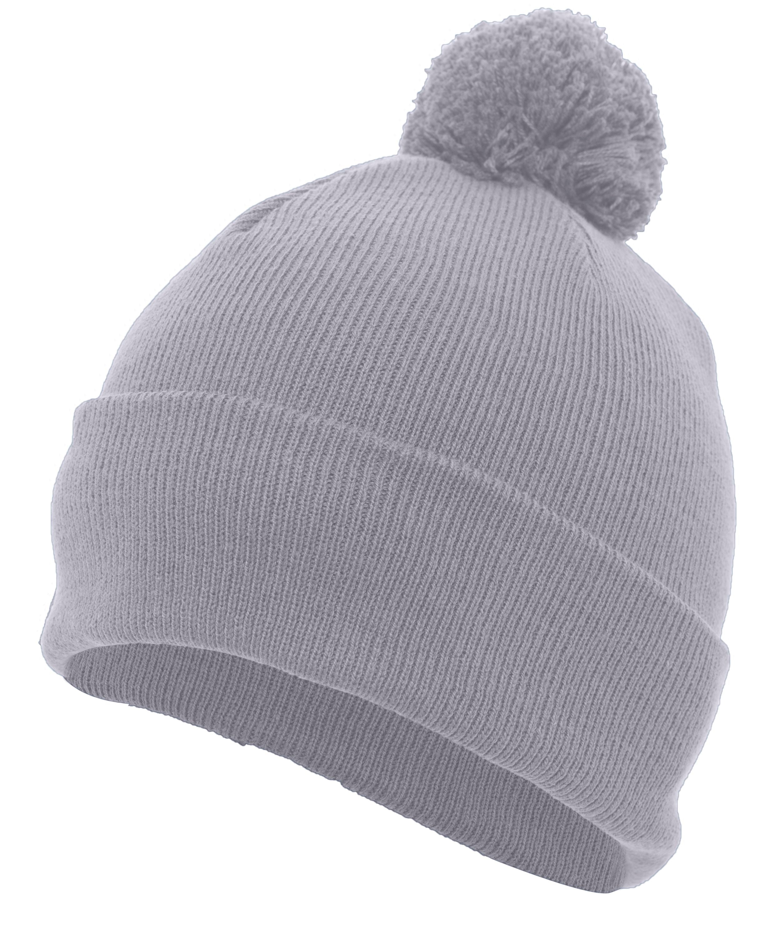 Knit Fold Over Pom-Pom Beanie - OS - SILVER