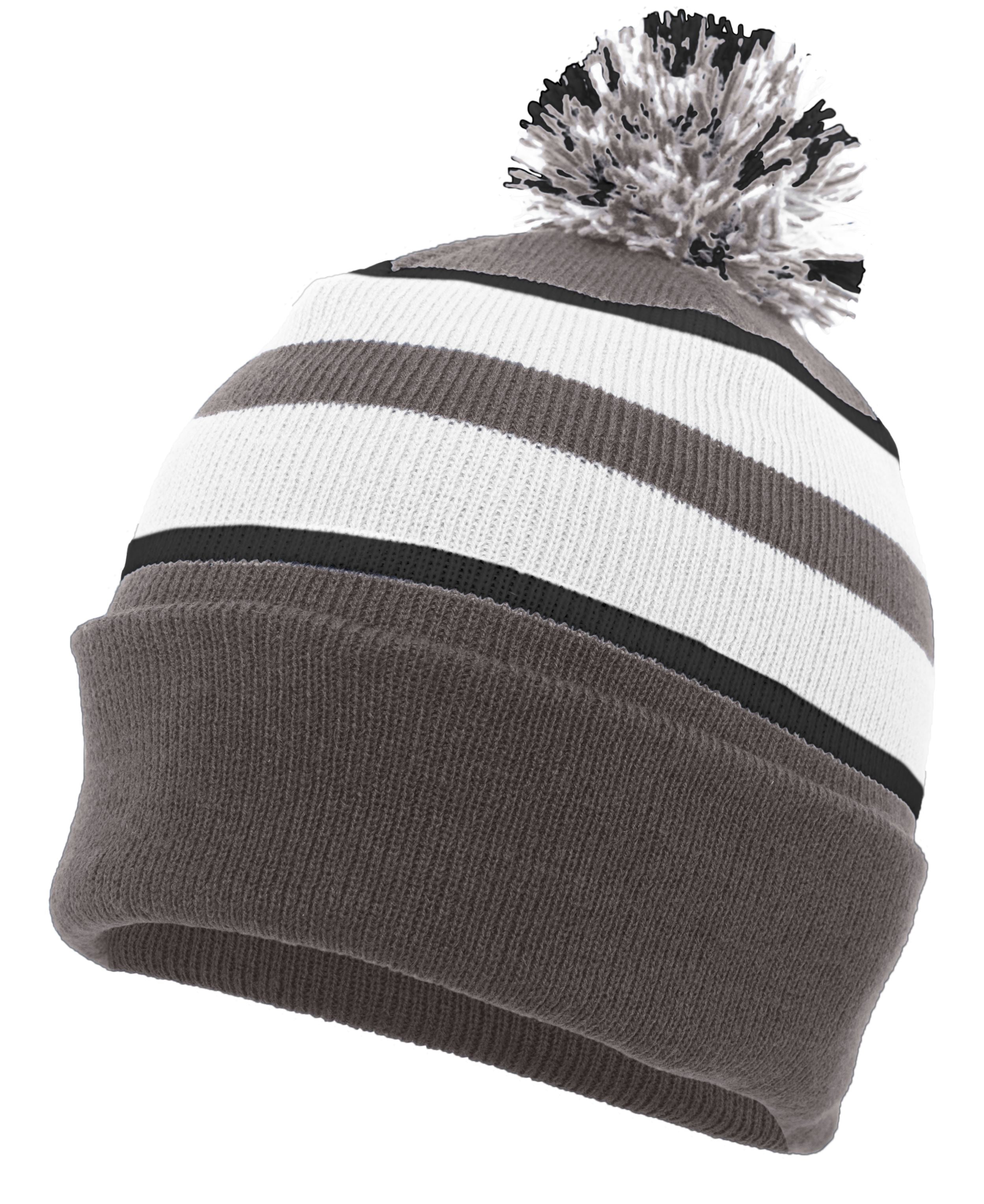 Knit Fold Over Pom-Pom Beanie - OS - GRAPHITE/WHITE/BLACK