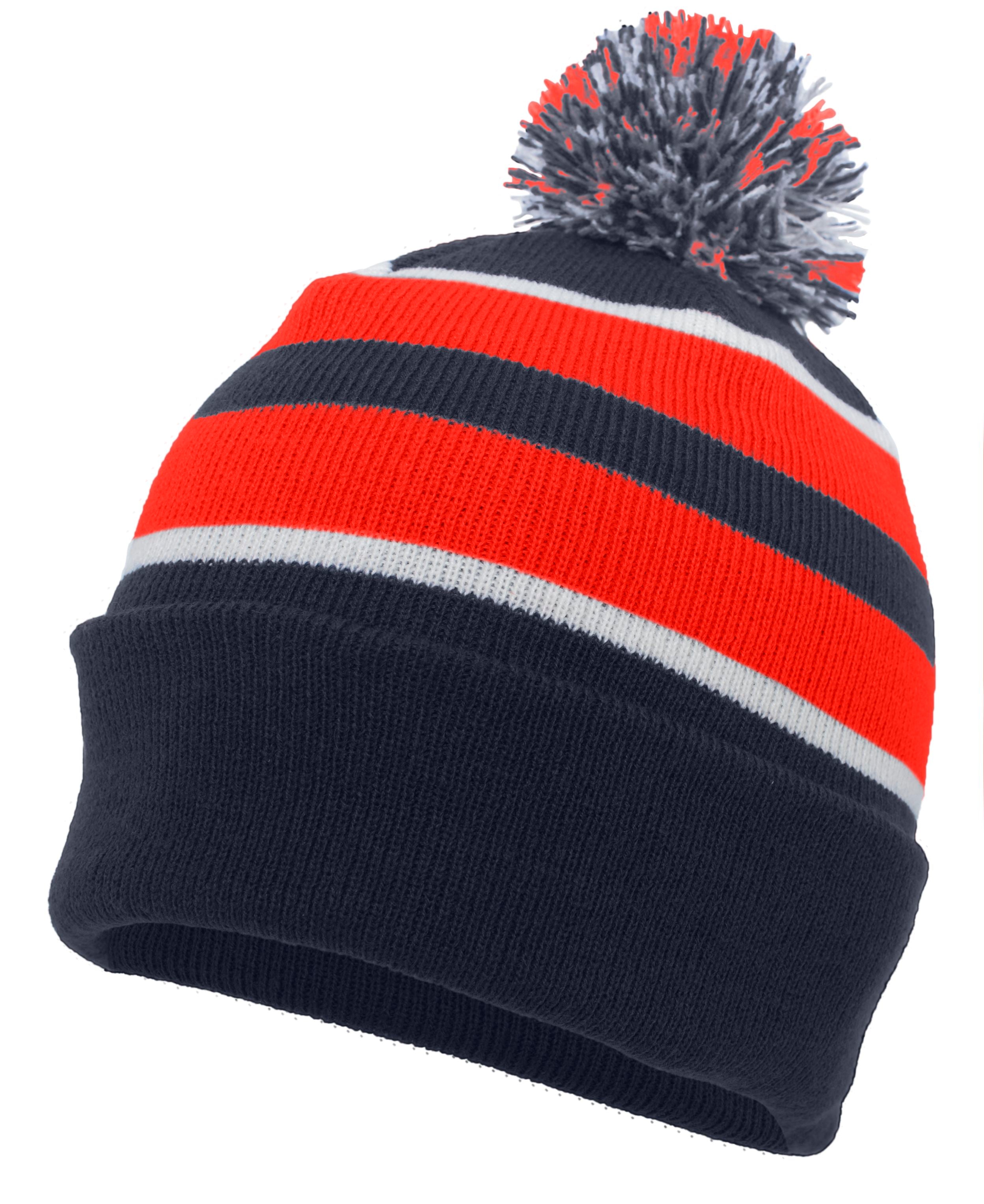 Knit Fold Over Pom-Pom Beanie - OS - NAVY/RED/WHITE