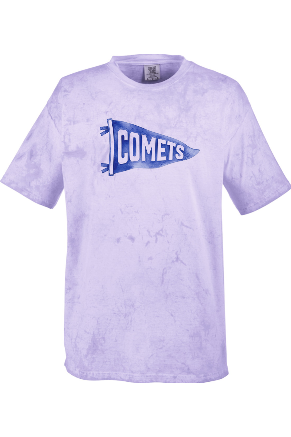 Central Comets Watercolor Pennant tee in Amethyst, front view