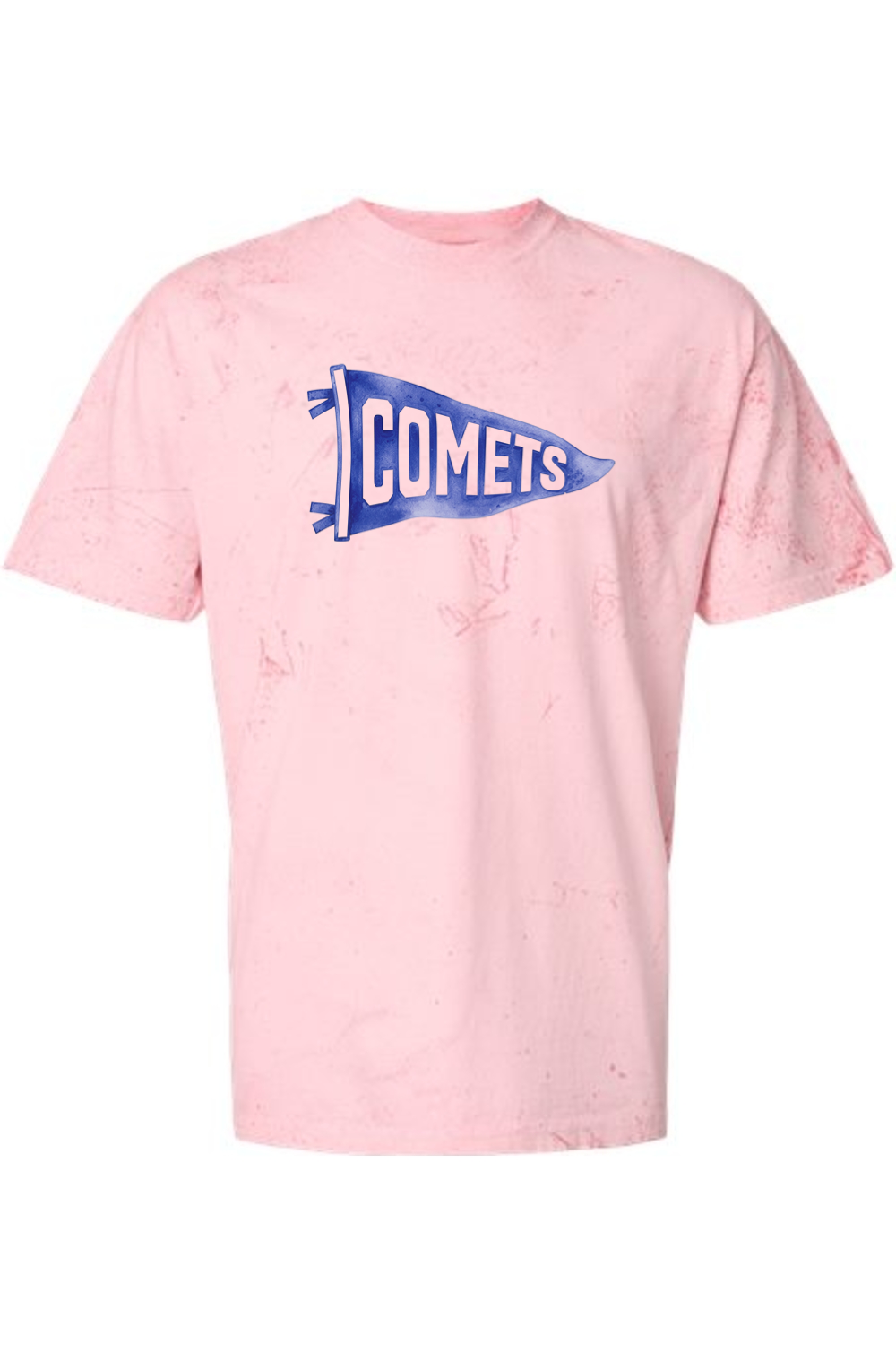 Central Comets Watercolor Pennant tee in Hibiscus, front view