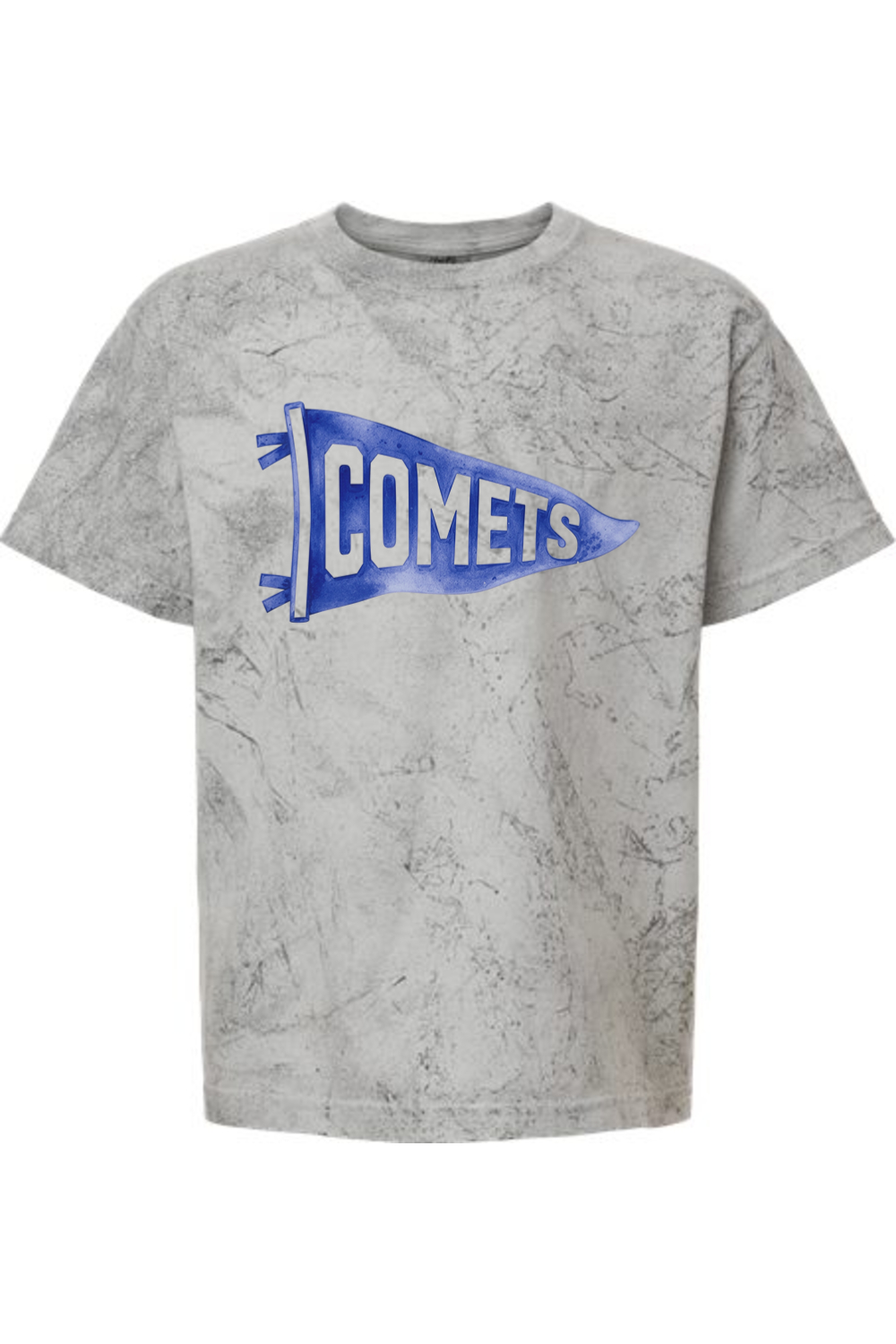 Youth Central Comets Watercolor Pennant tee in Smoke, front view