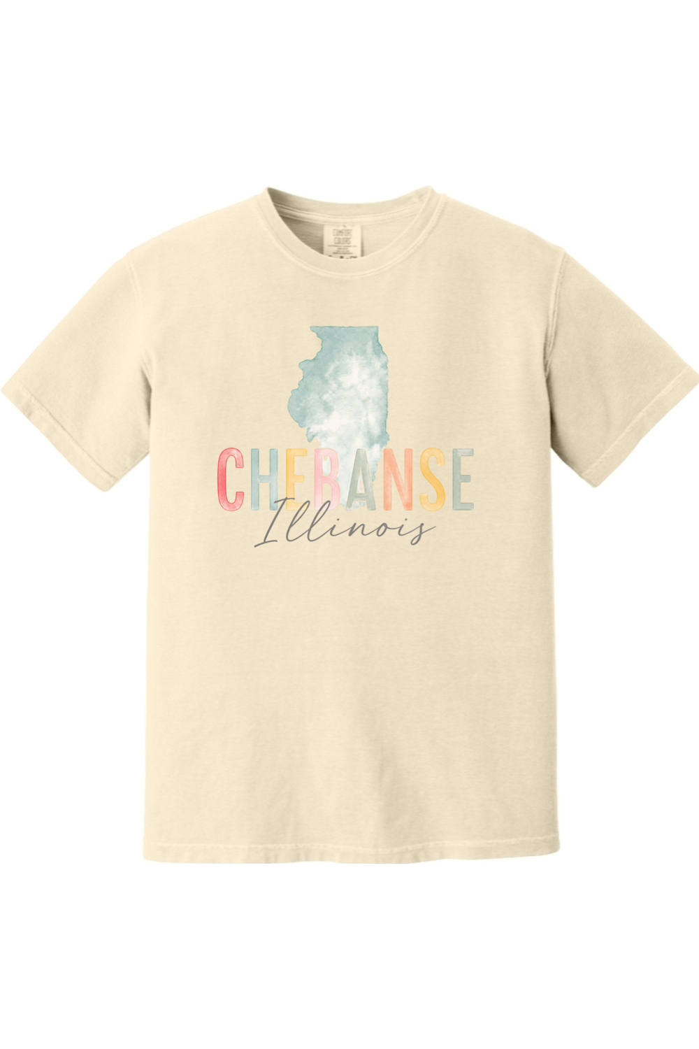 Chebanse, Illinois watercolor design tee in Ivory, front view