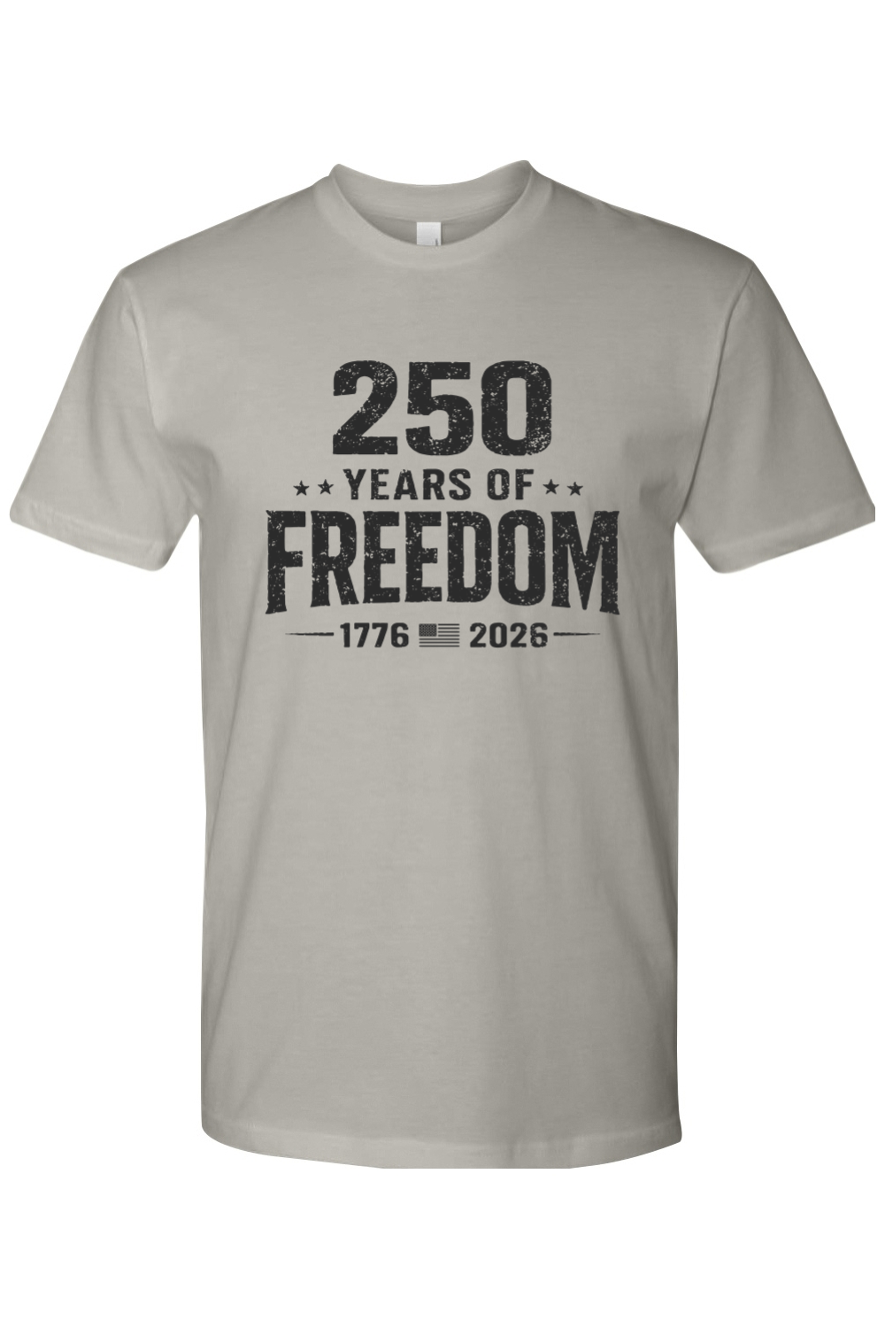 250 Years of Freedom Vintage Black tee in Light Grey, front view