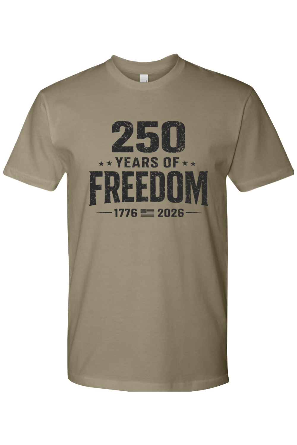 250 Years of Freedom Vintage Black tee in Light Olive, front view