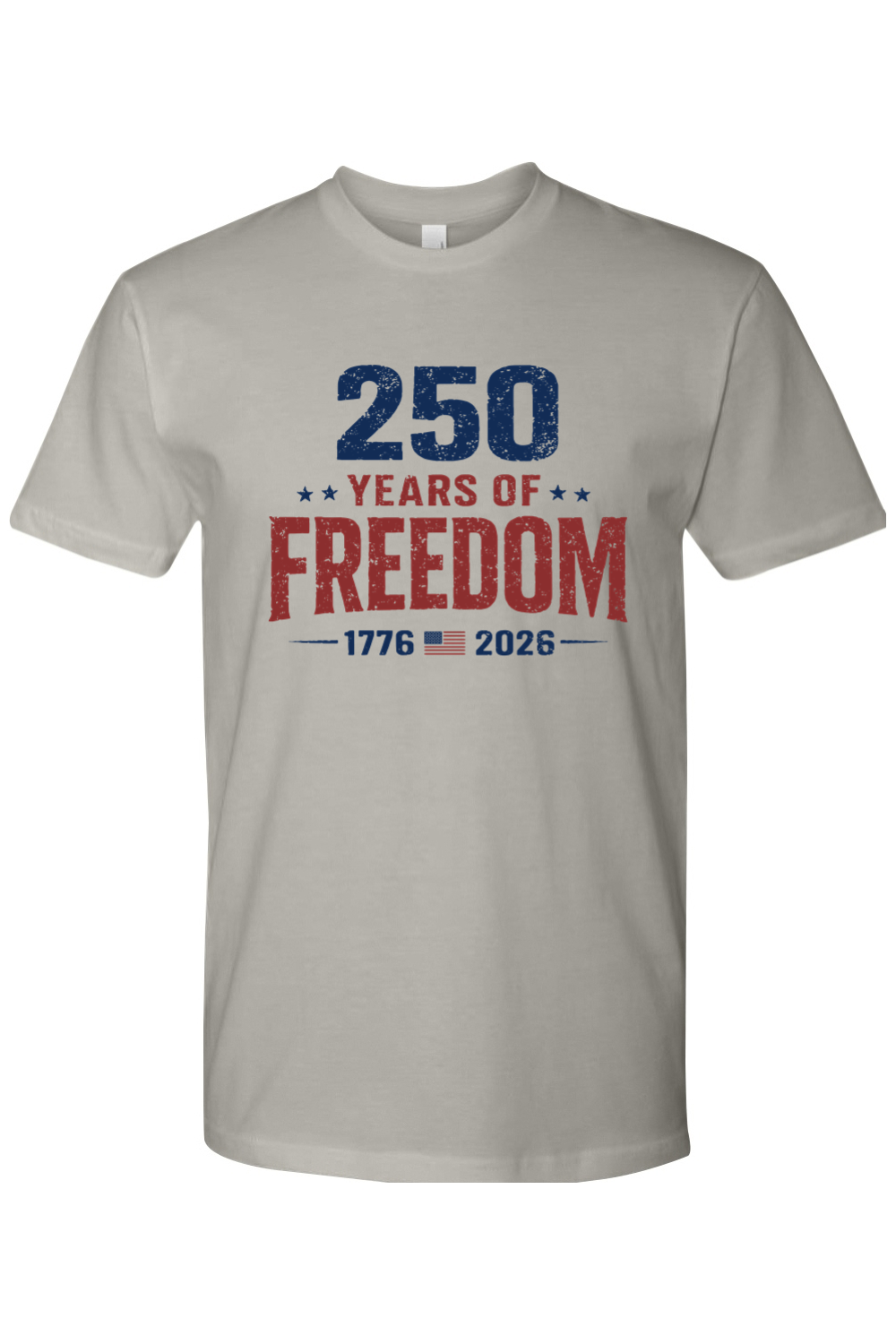 250 Years of Freedom American flag tee in Light Grey, front view