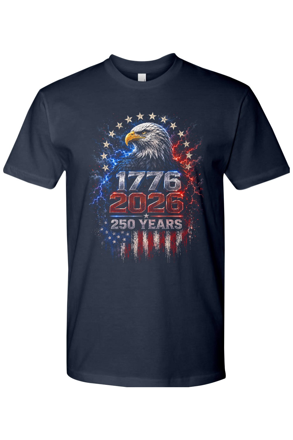 1776-2026 Steel Eagle tee in Midnight Navy, front view