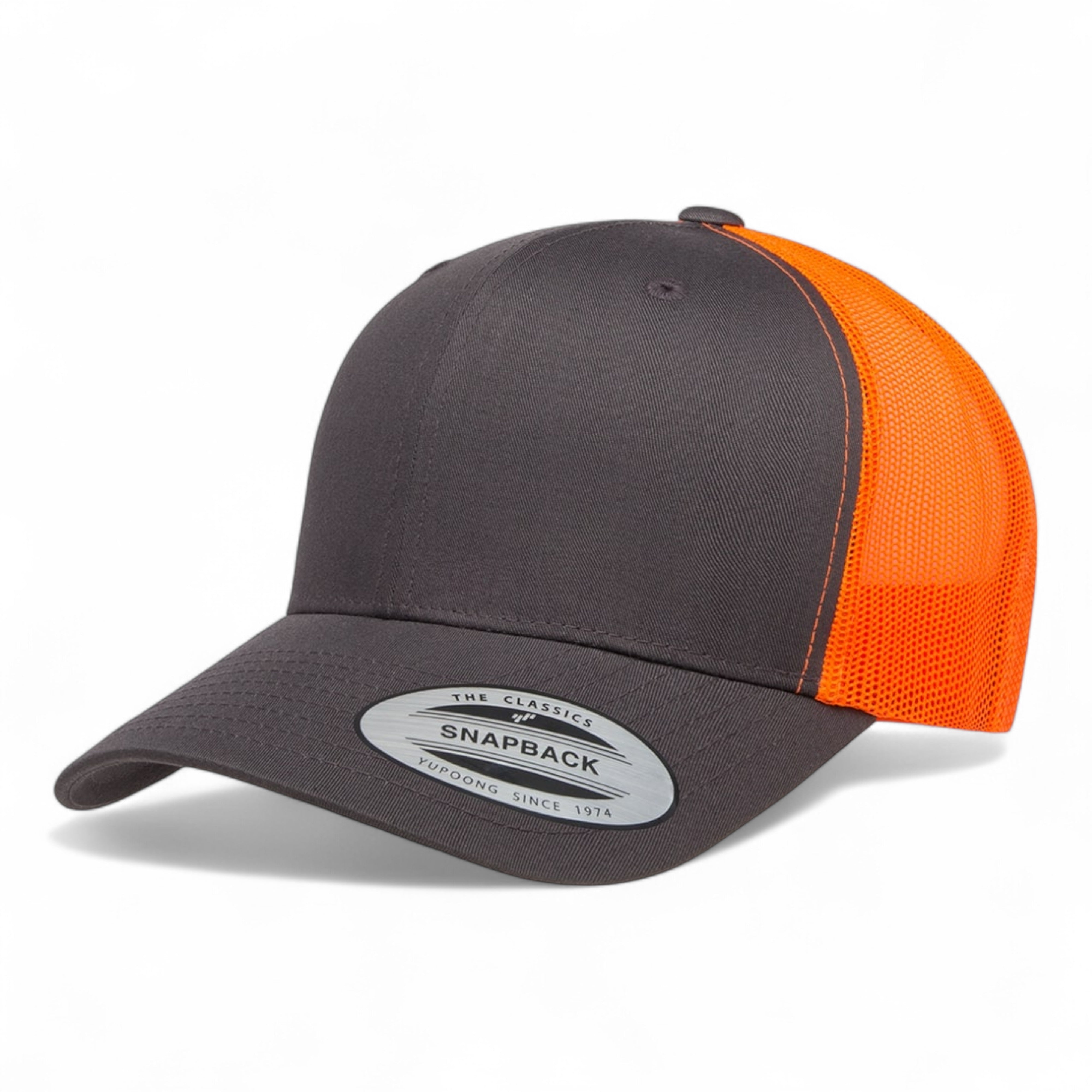 YP Classics/Yupoong 6606 Retro Trucker Cap - Charcoal/ Neon Orange