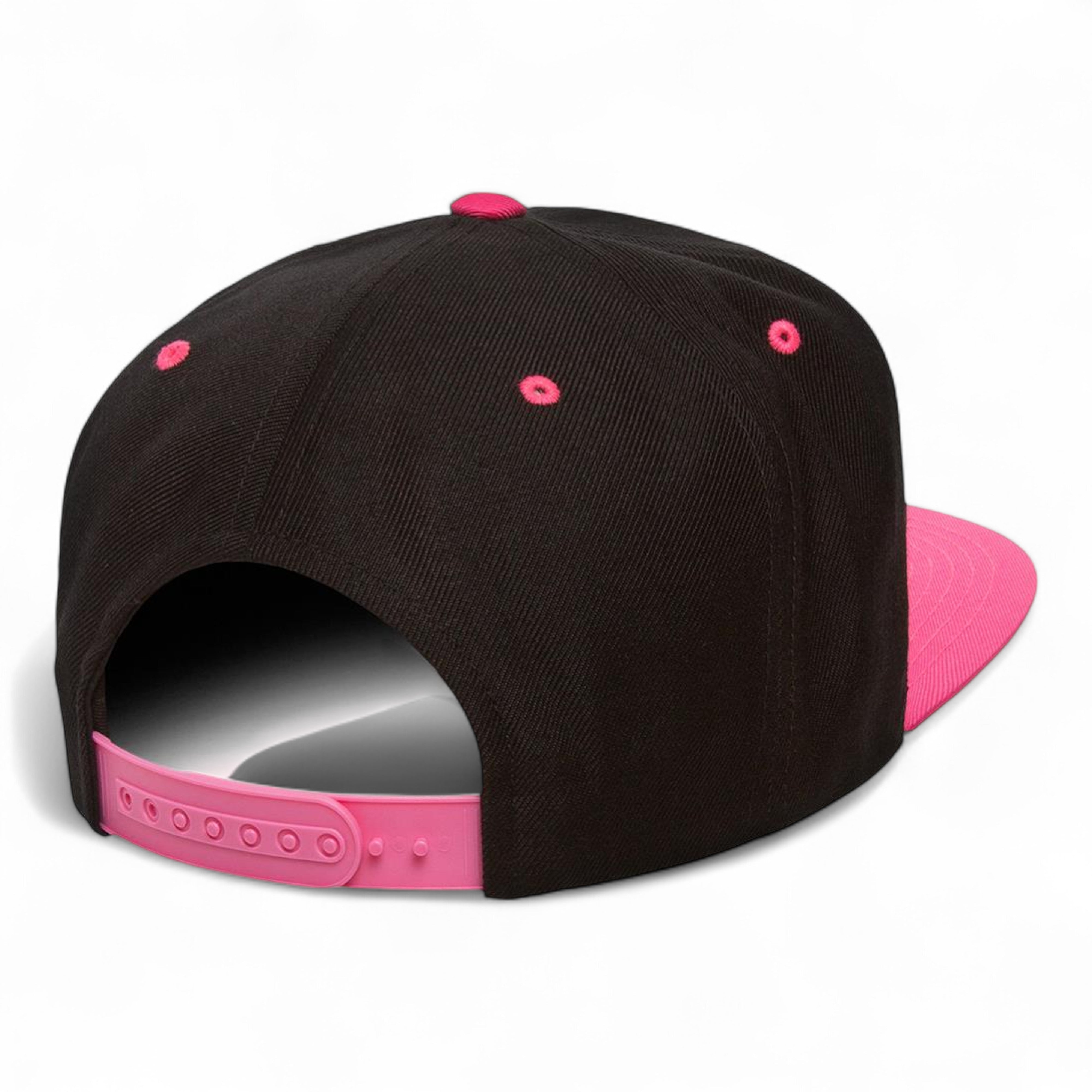 YP Classics/Yupoong 6089M Premium Flat Bill Snapback Cap - Black/ Neon Pink