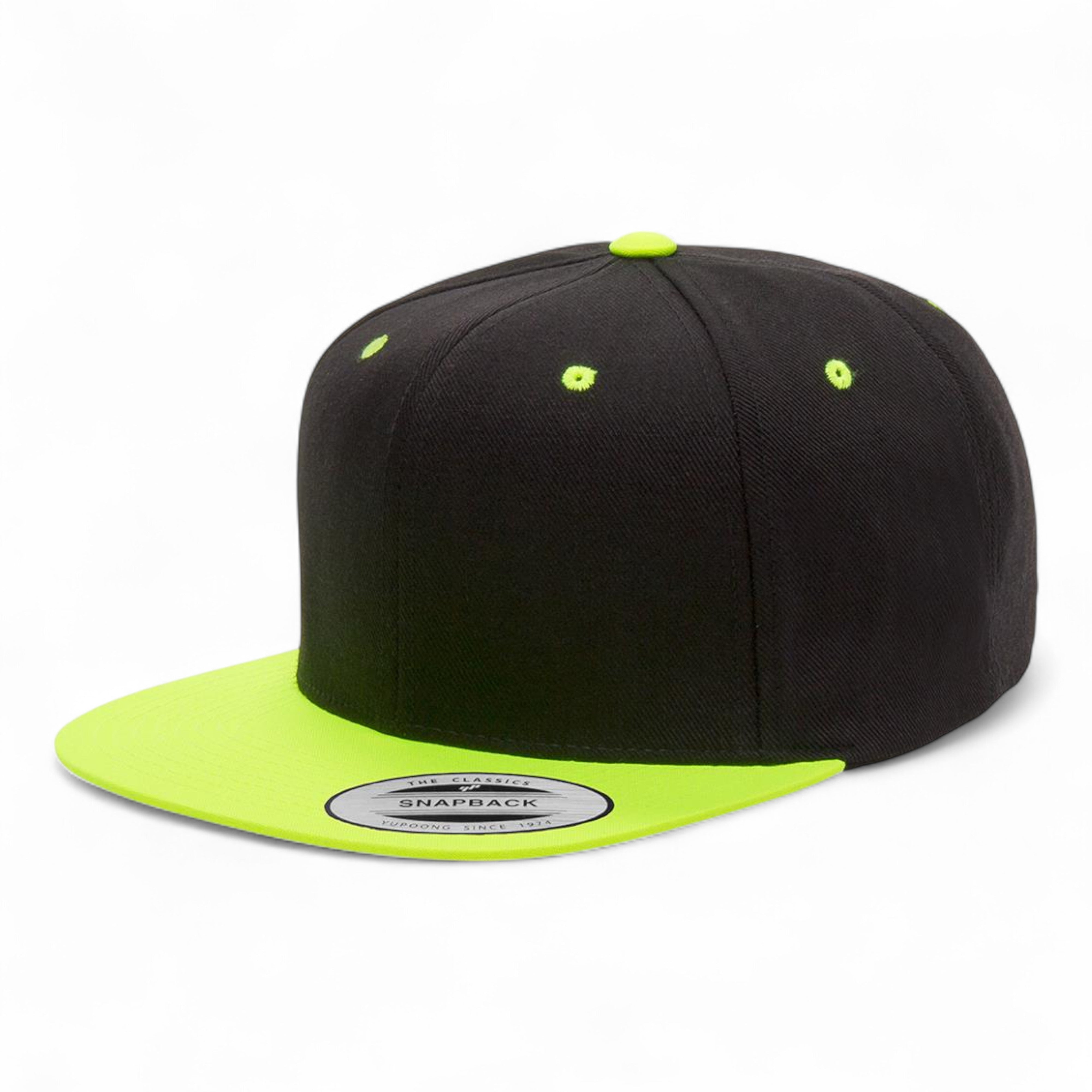 YP Classics/Yupoong 6089M Premium Flat Bill Snapback Cap - Black/ Neon Green