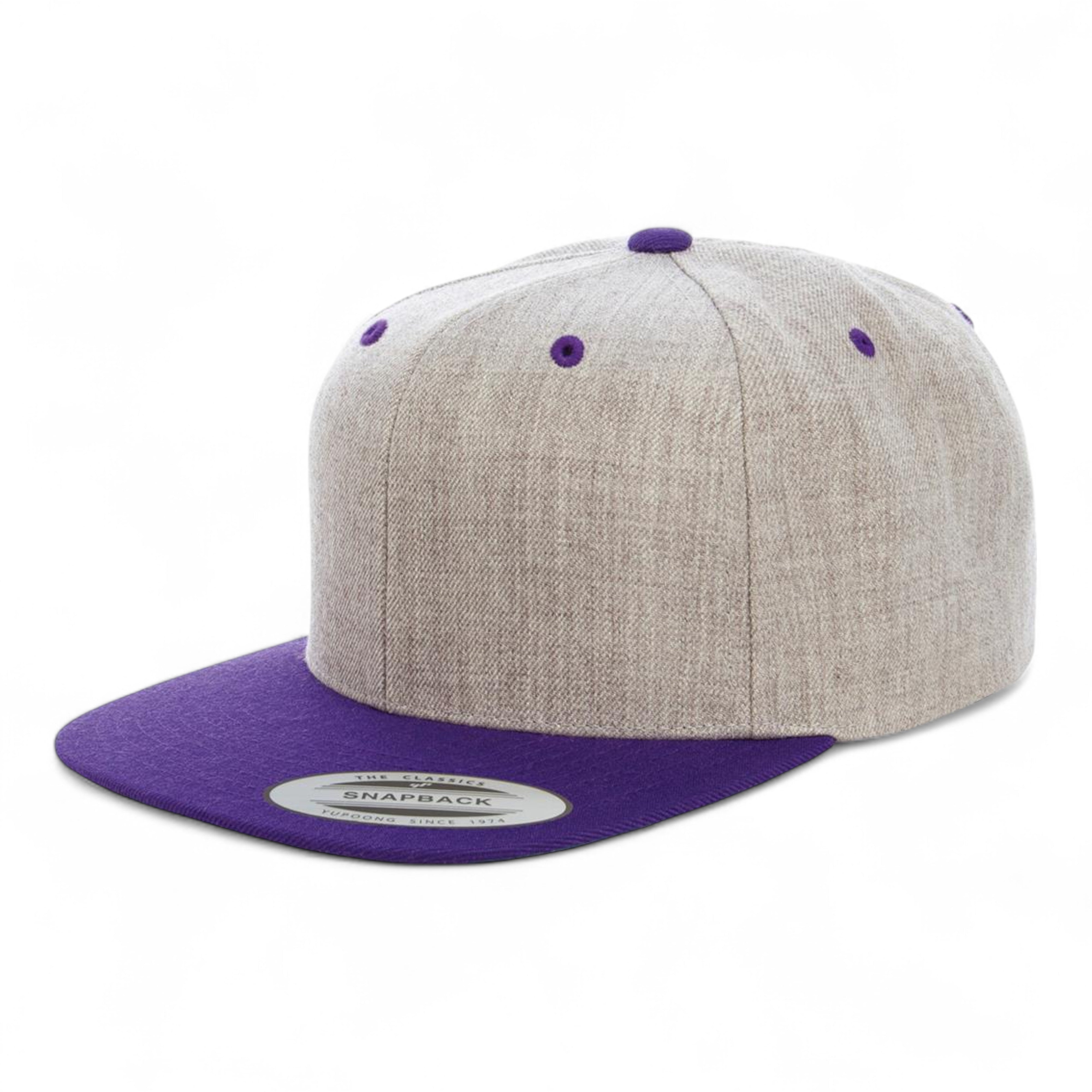 YP Classics/Yupoong 6089M Premium Flat Bill Snapback Cap - Heather Grey/ Purple